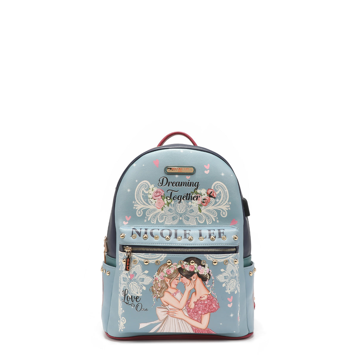 Nicole Lee White Backpack with Gold Studs Nicole Lee USB12769L WAITING FOR YOU - Handbags - Fashion World main image 3