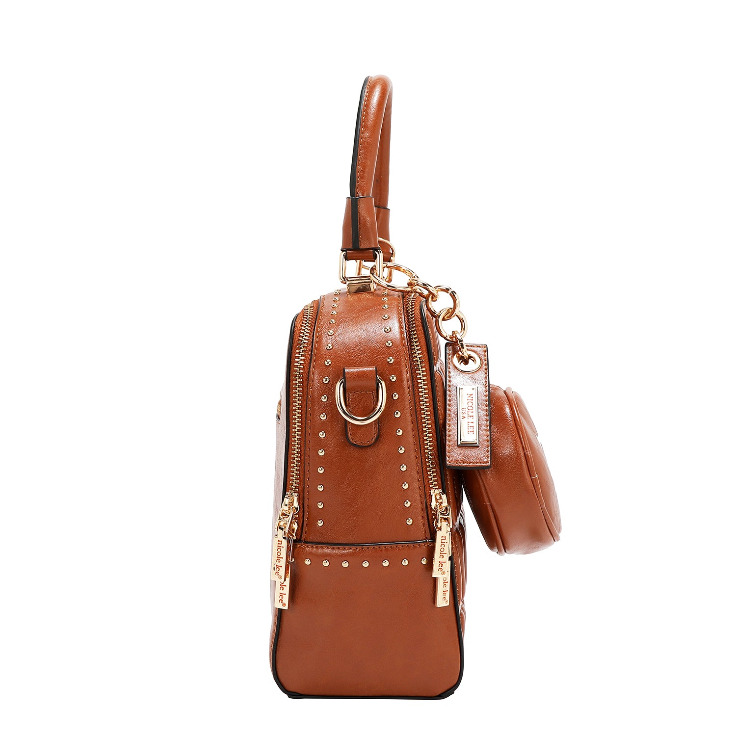 BOLSO DE MANO CUADRADO CON LOGOTIPO EN RELIEVE (MARRON)