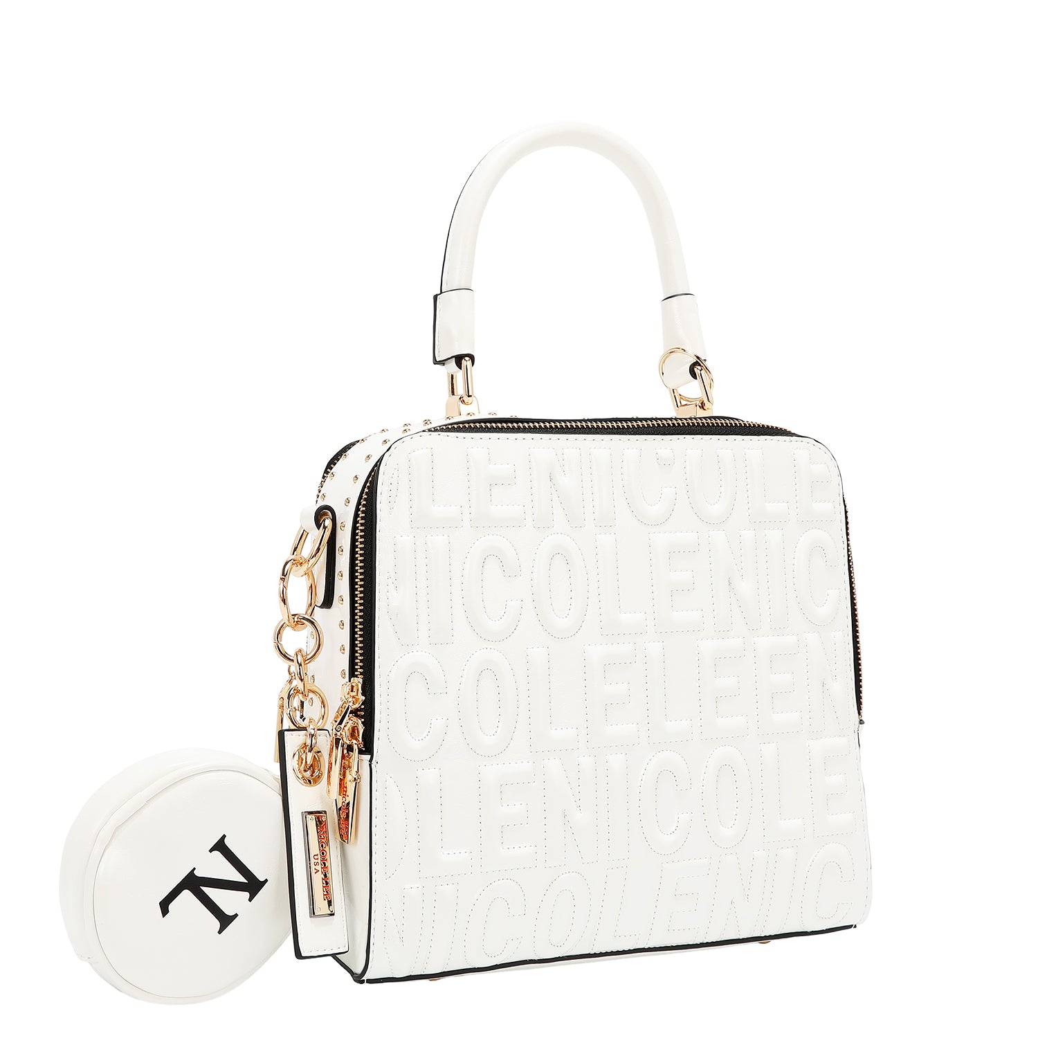 SQUARE HANDBAG WITH EMBOSSED LOGO (WHITE)