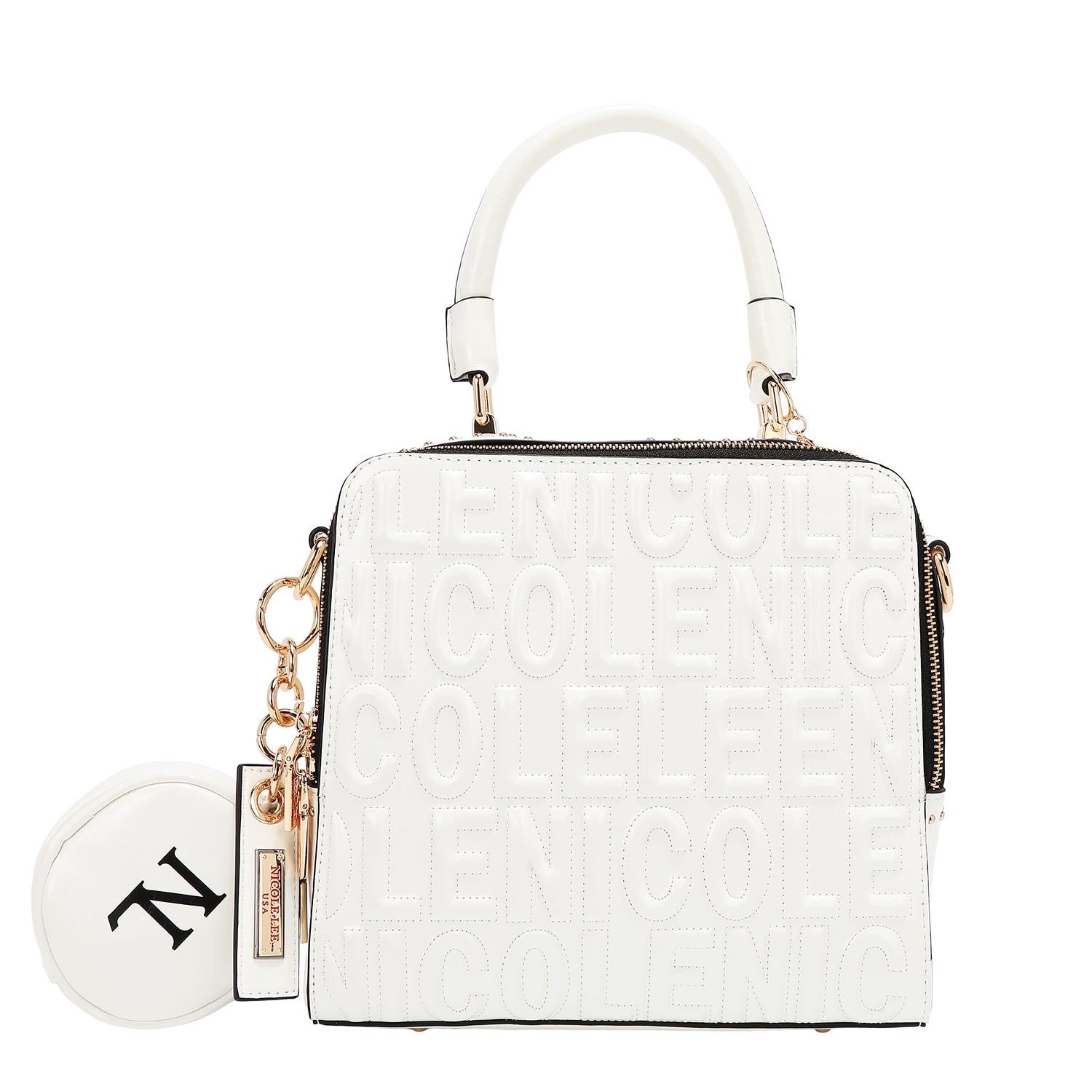 SQUARE HANDBAG WITH EMBOSSED LOGO (WHITE)