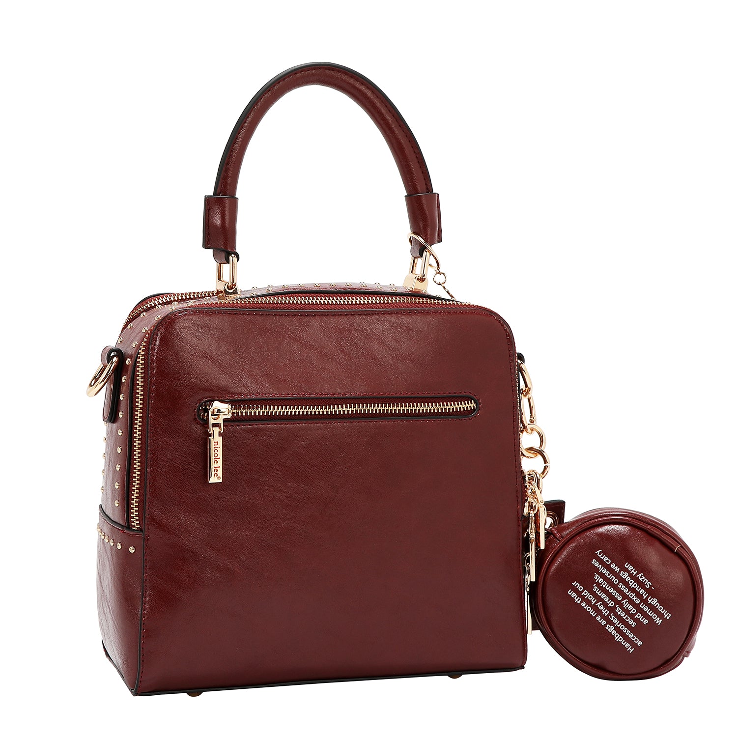 SQUARE HANDBAG WITH EMBOSSED LOGO (WINE)