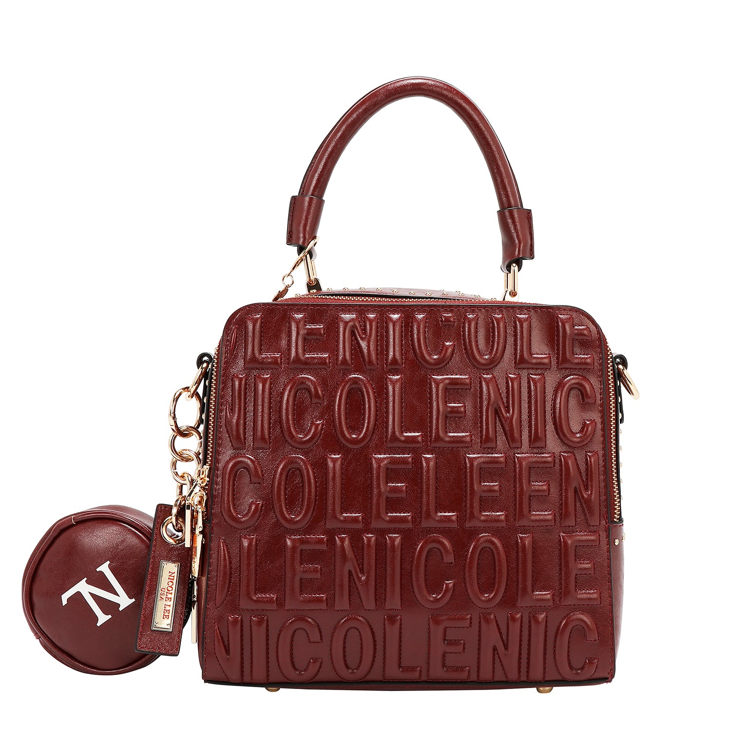 SQUARE HANDBAG WITH EMBOSSED LOGO (WINE)