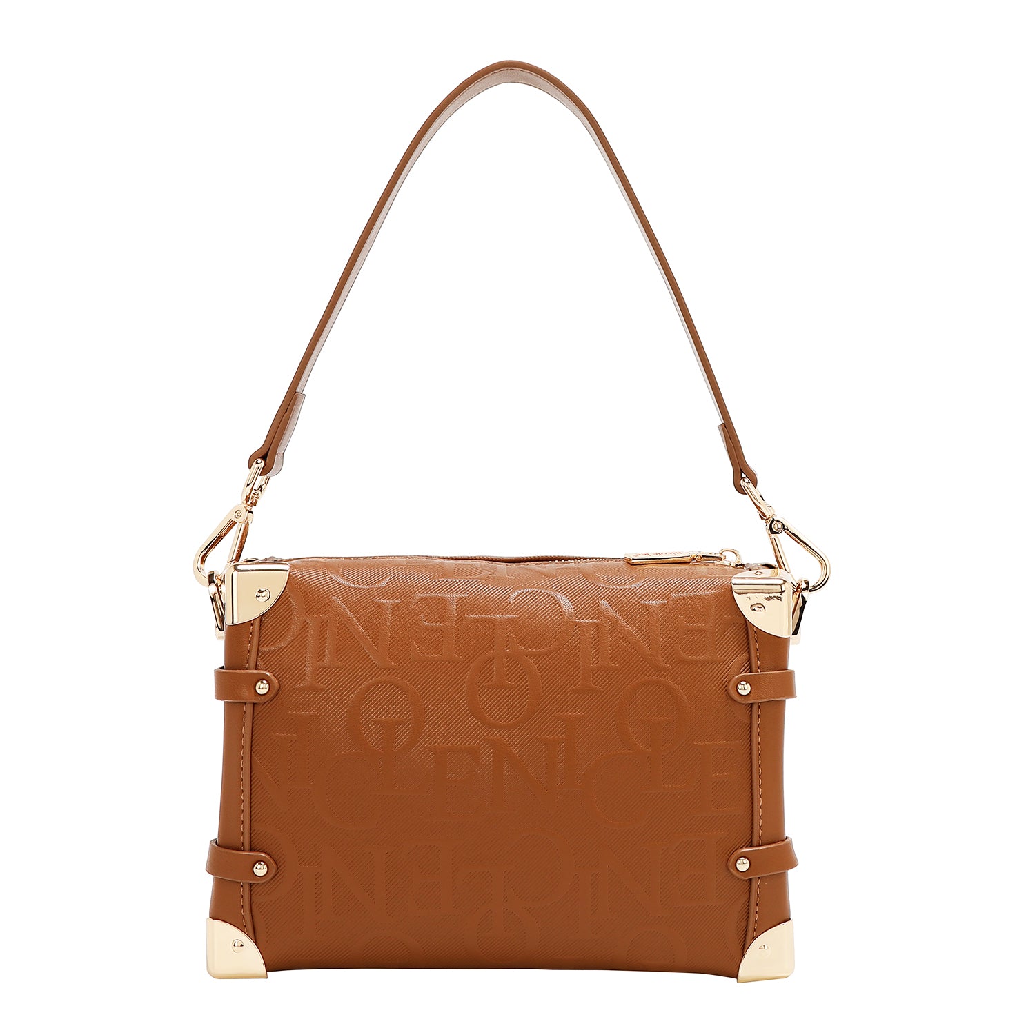 BOLSO DE HOMBRO CUADRADO ELEGANCIA EN RELIEVE (MARRON)