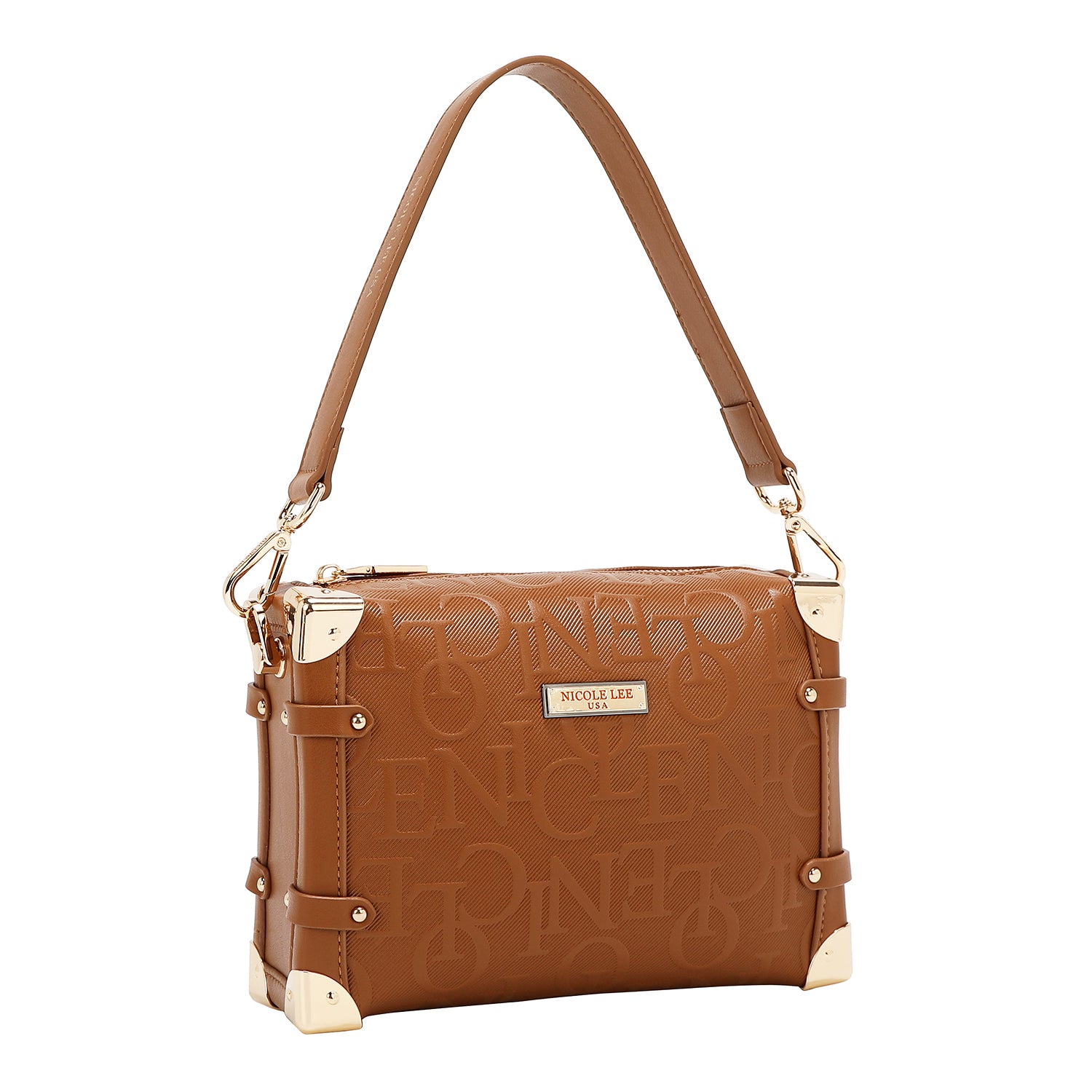 BOLSO DE HOMBRO CUADRADO ELEGANCIA EN RELIEVE (MARRON)
