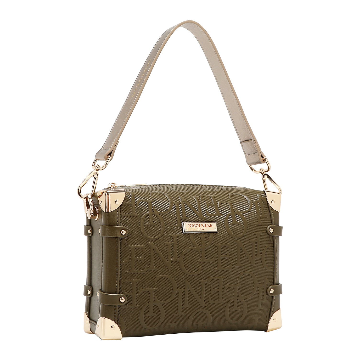 BOLSO DE HOMBRO CUADRADO ELEGANCIA EN RELIEVE (OLIVA)