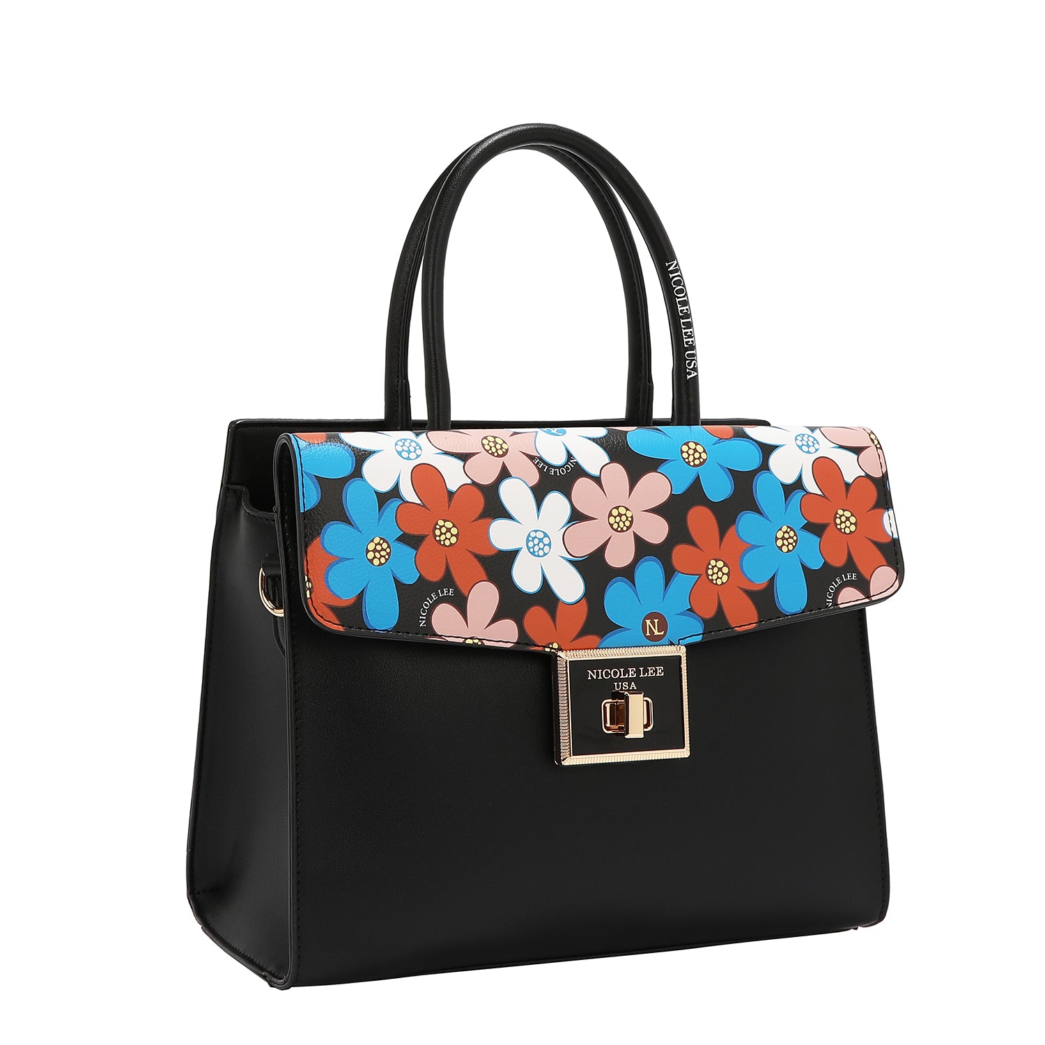 BOLSO SATCHEL POP FLORAL (NEGRO)