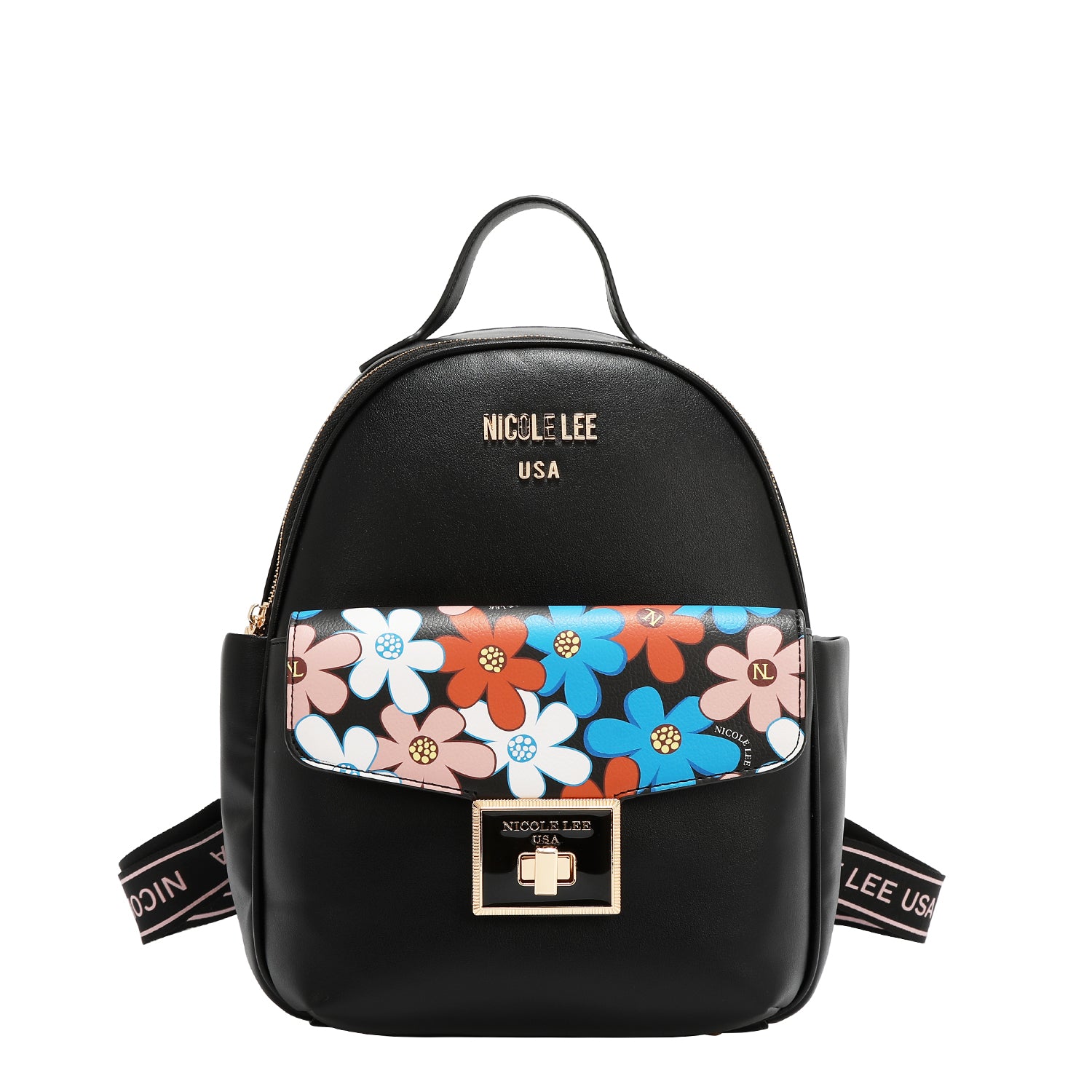 BACKPACK WITH FLORAL POP FLAP (BLACK)
