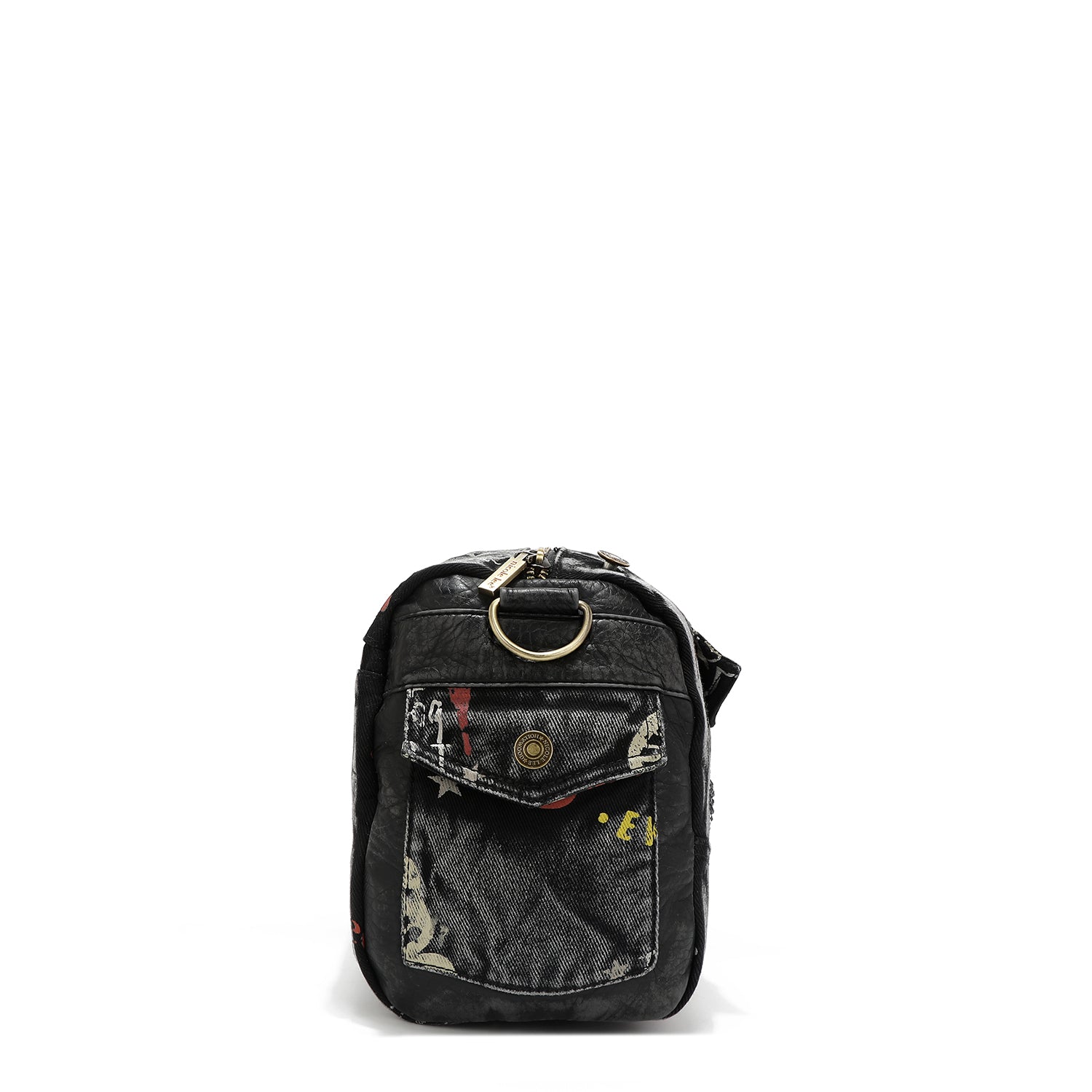 Messenger-Umhängetasche aus grauem Denim-Stoff