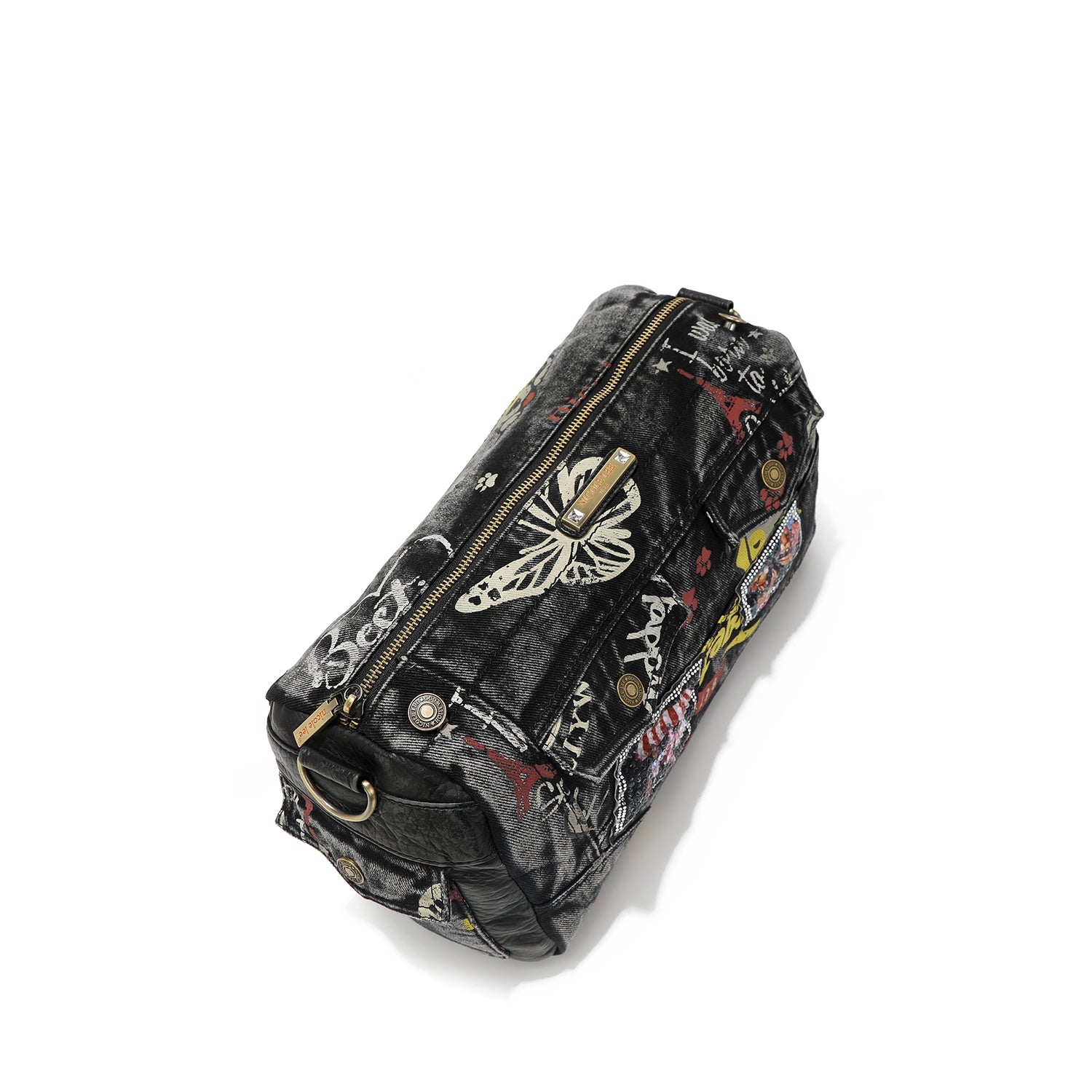 Messenger-Umhängetasche aus grauem Denim-Stoff