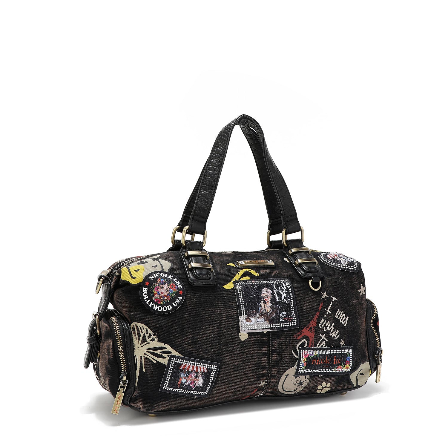 MITTELBRAUNE HANDTASCHE AUS DENIMSTOFF