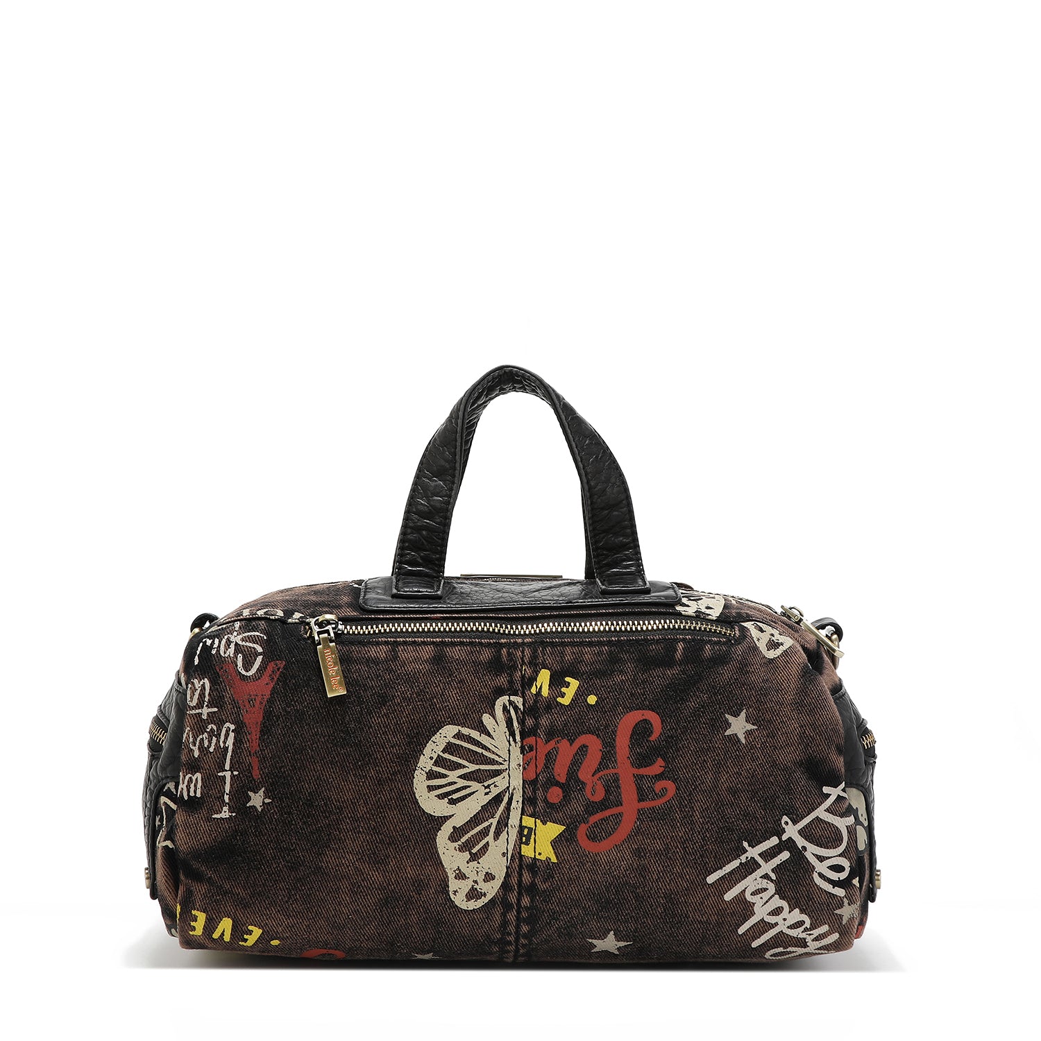 MITTELBRAUNE UMHÄNGETASCHE AUS DENIMSTOFF