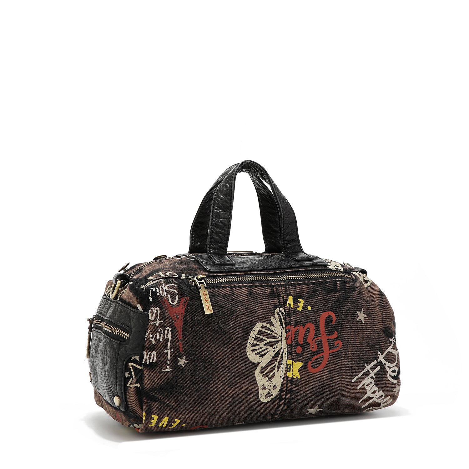 MITTELBRAUNE UMHÄNGETASCHE AUS DENIMSTOFF