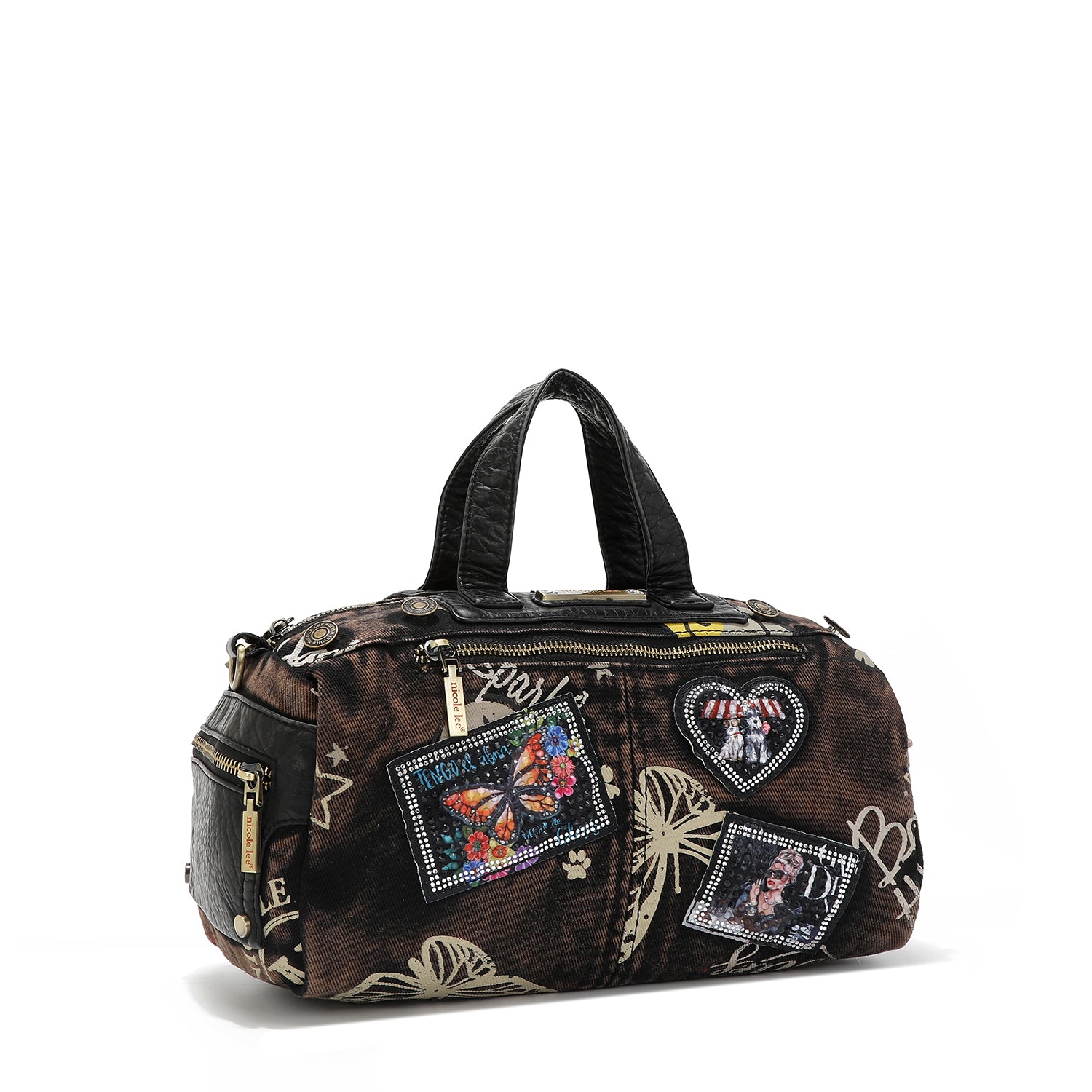 MITTELBRAUNE UMHÄNGETASCHE AUS DENIMSTOFF