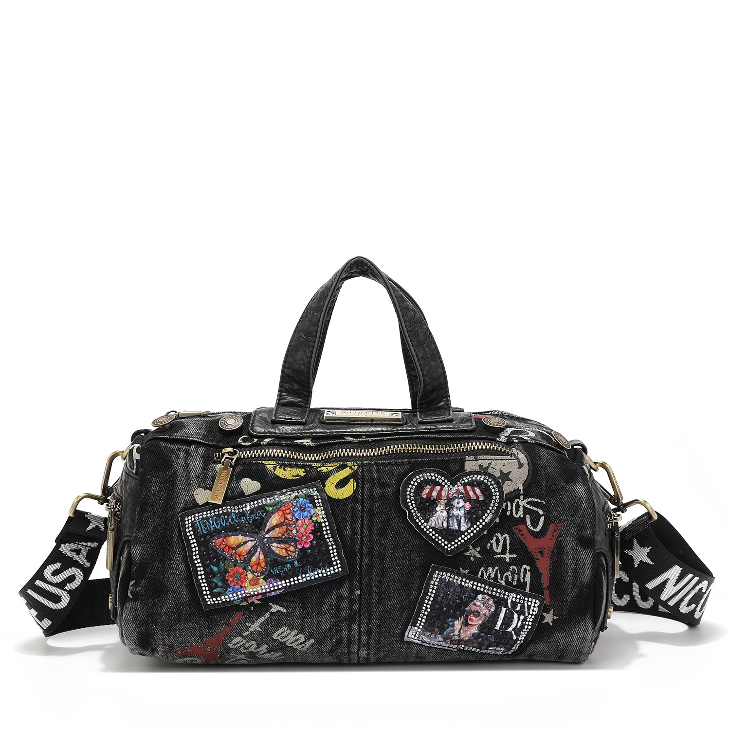 MITTELBRAUNE UMHÄNGETASCHE AUS DENIMSTOFF