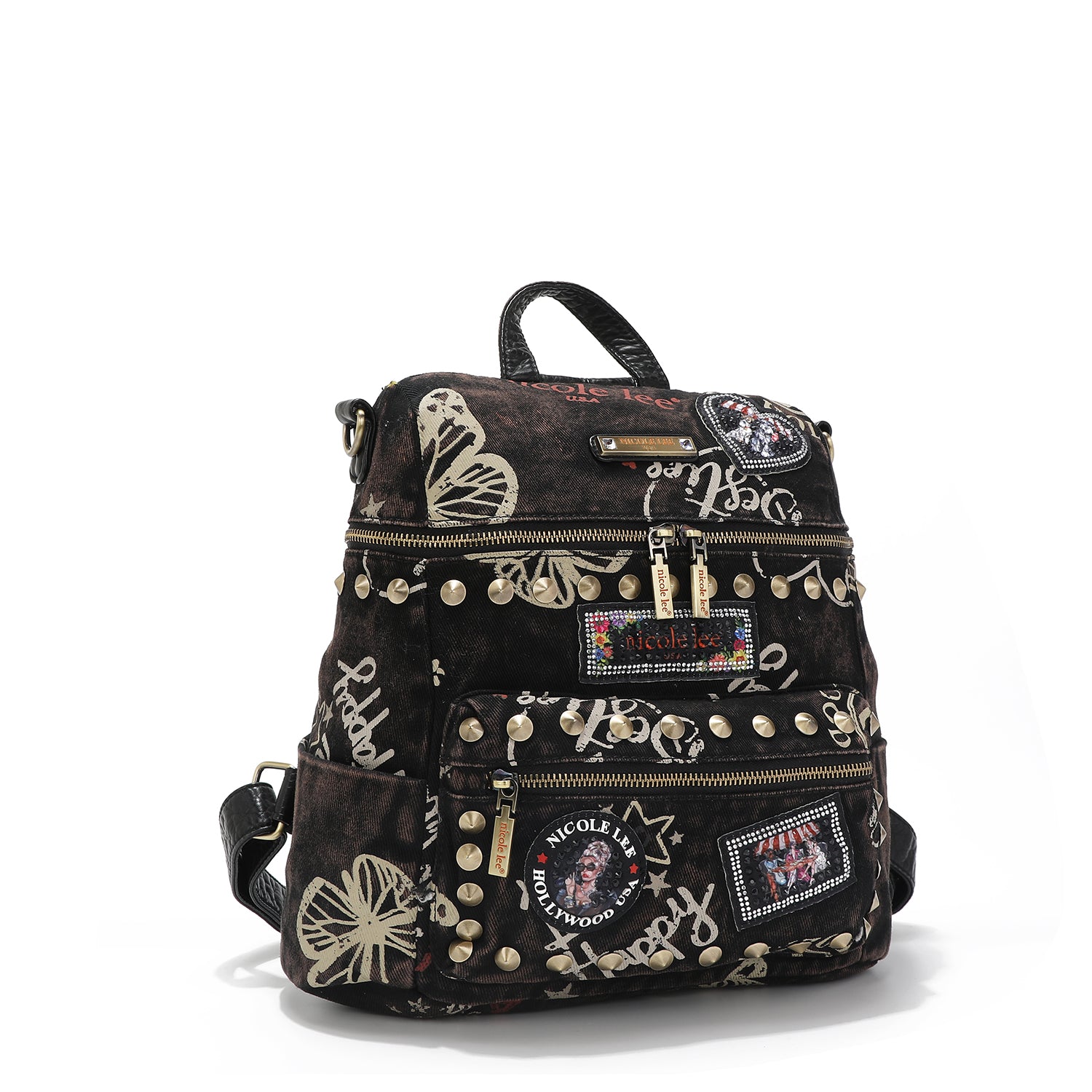 BROWN DENIM FABRIC BACKPACK / SHOULDER BAG