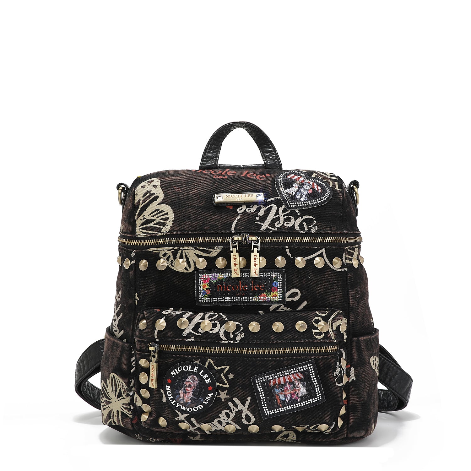 BRAUNER DENIM-STOFF-RUCKSACK / UMHÄNGETASCHE