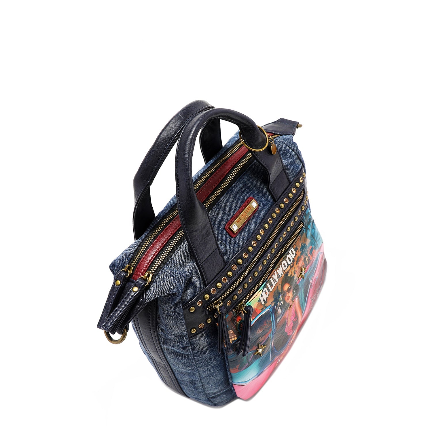 WASHED DENIM BAG WITH STUDS (<tc><tc>Hollywood Drive</tc></tc>)