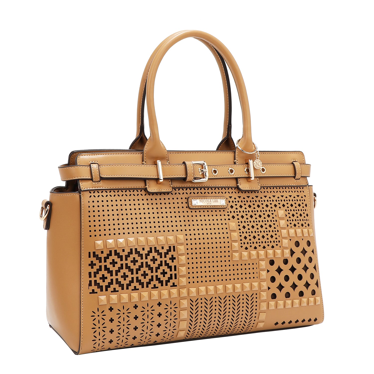 Satchel -Beutel mit geometrischen Schnitten (Sand)