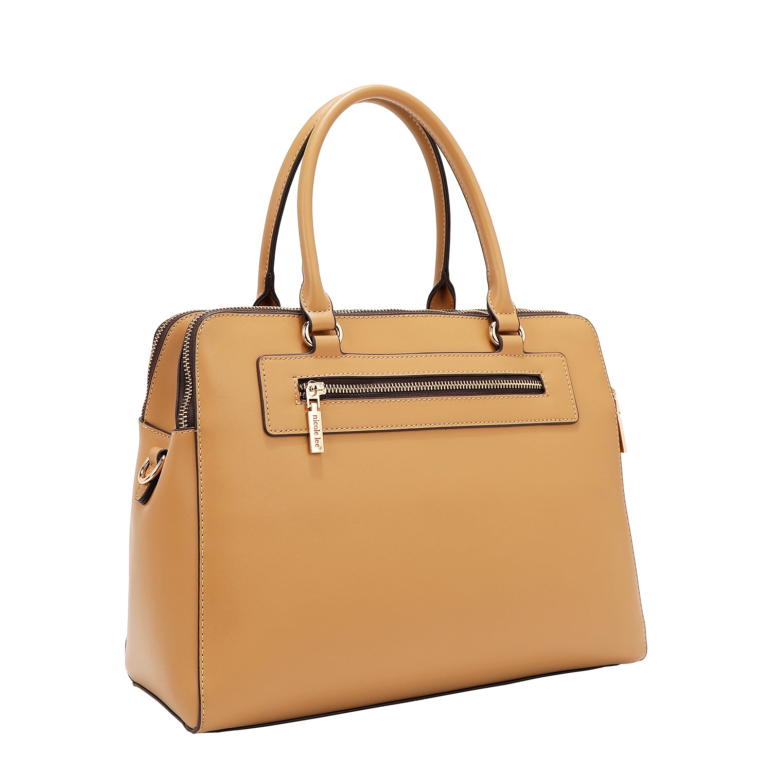 BOLSO DE MANO CON RECORTES GEOMÉTRICOS (ARENA)