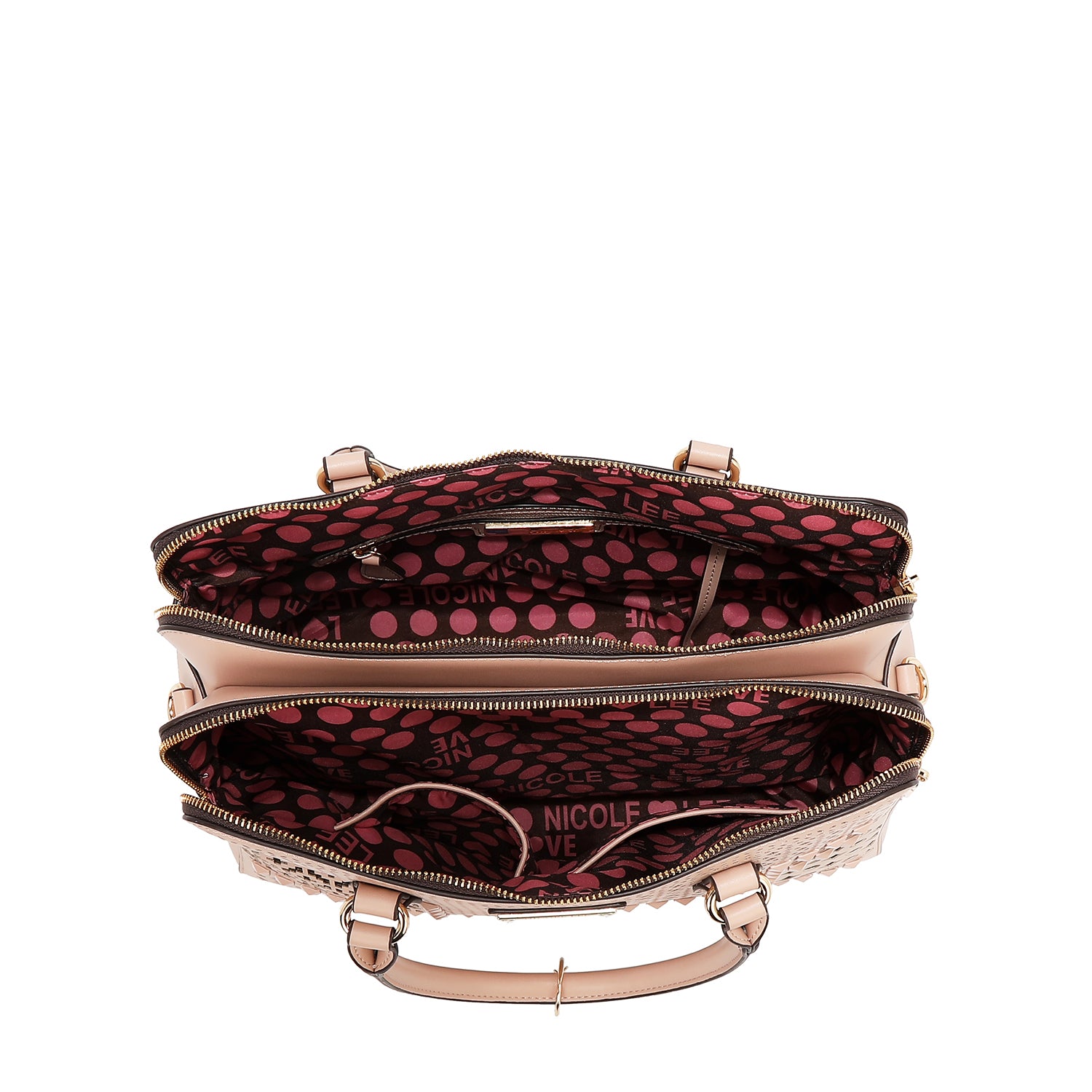 BOLSO DE MANO CON RECORTES GEOMÉTRICOS (ARENA)