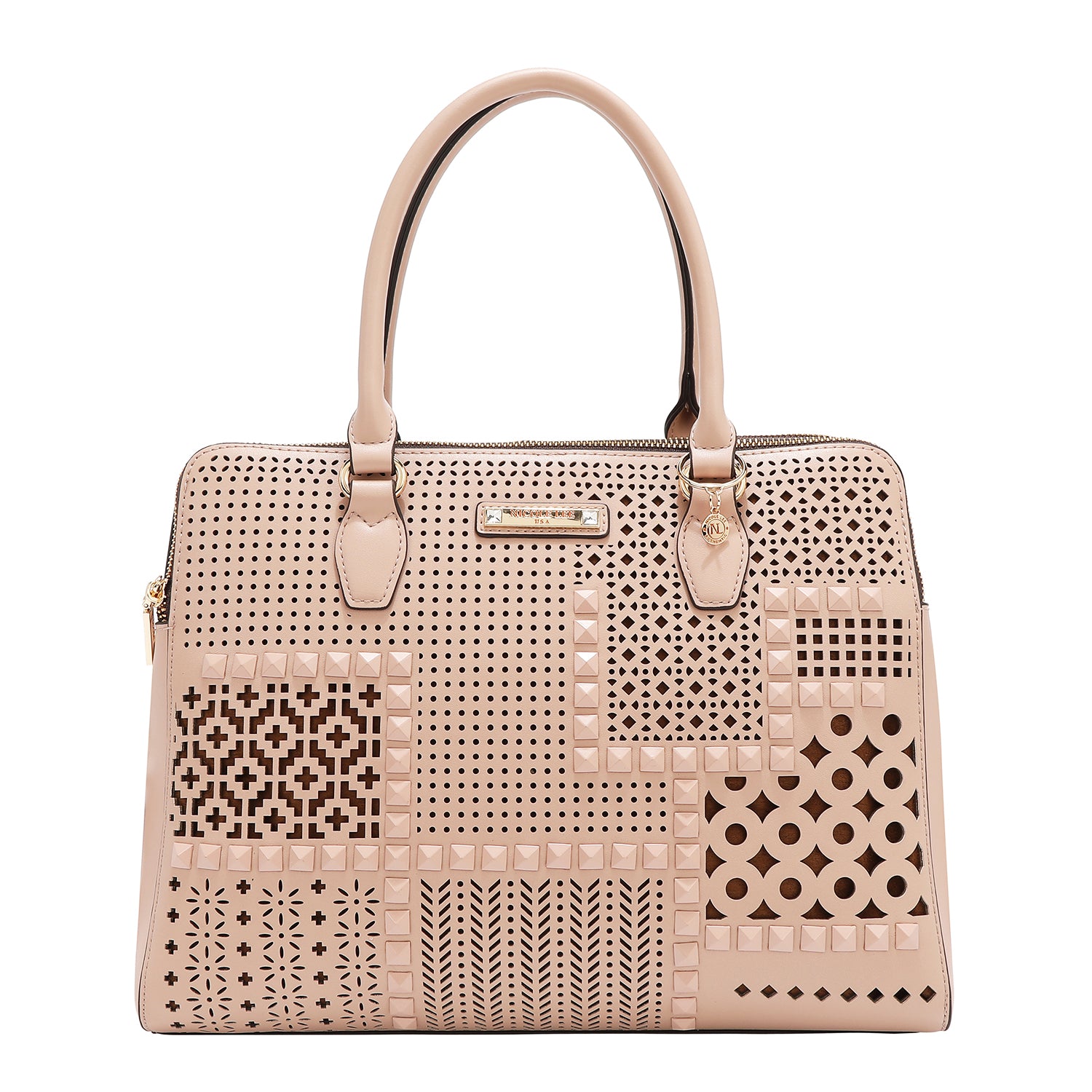Hand bag with geometric cuts (pink)