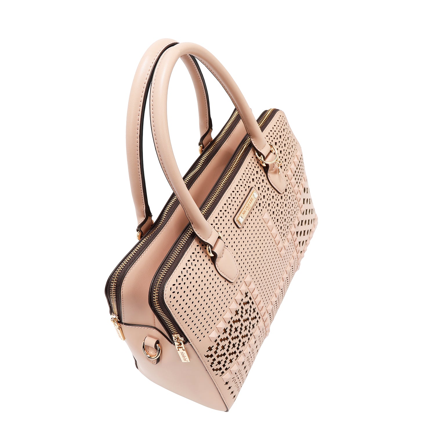 Hand bag with geometric cuts (pink)