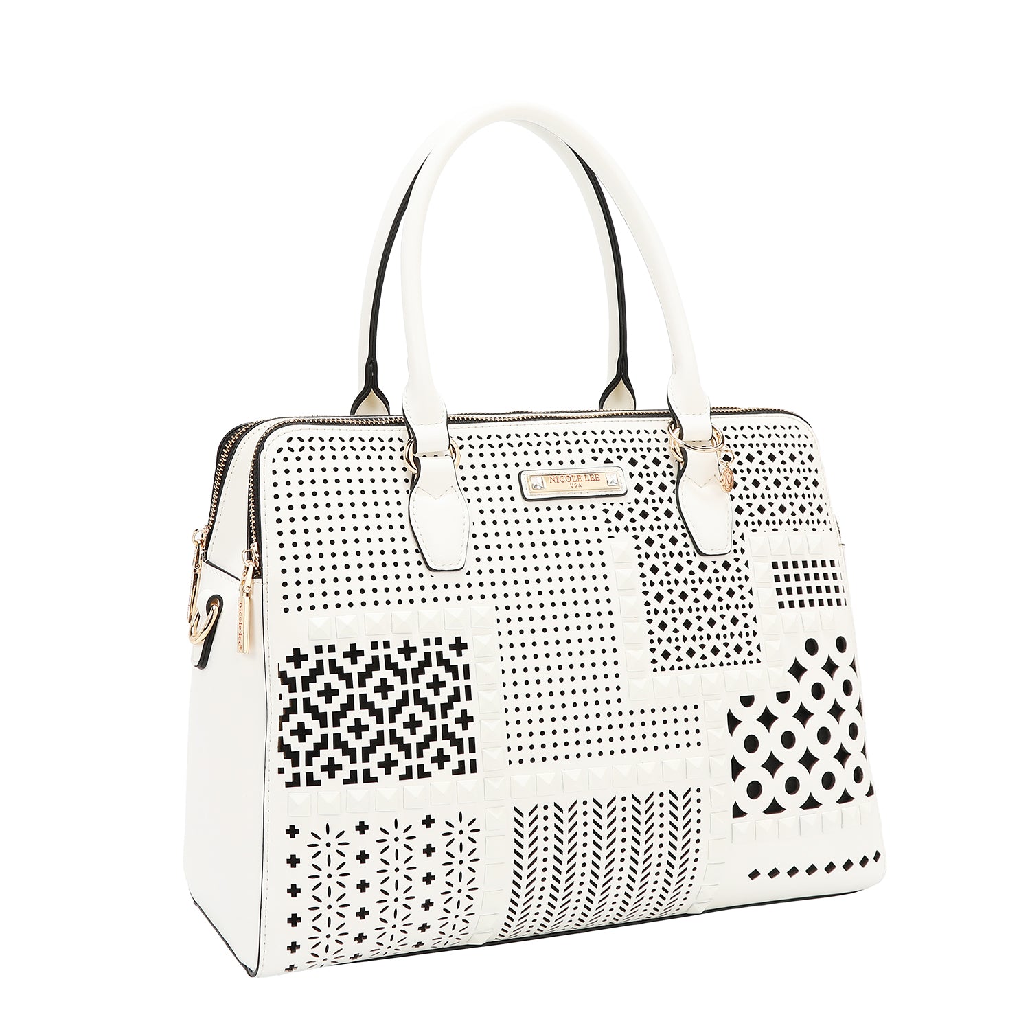 Handtasche mit geometrischen Schnitten (weiß)