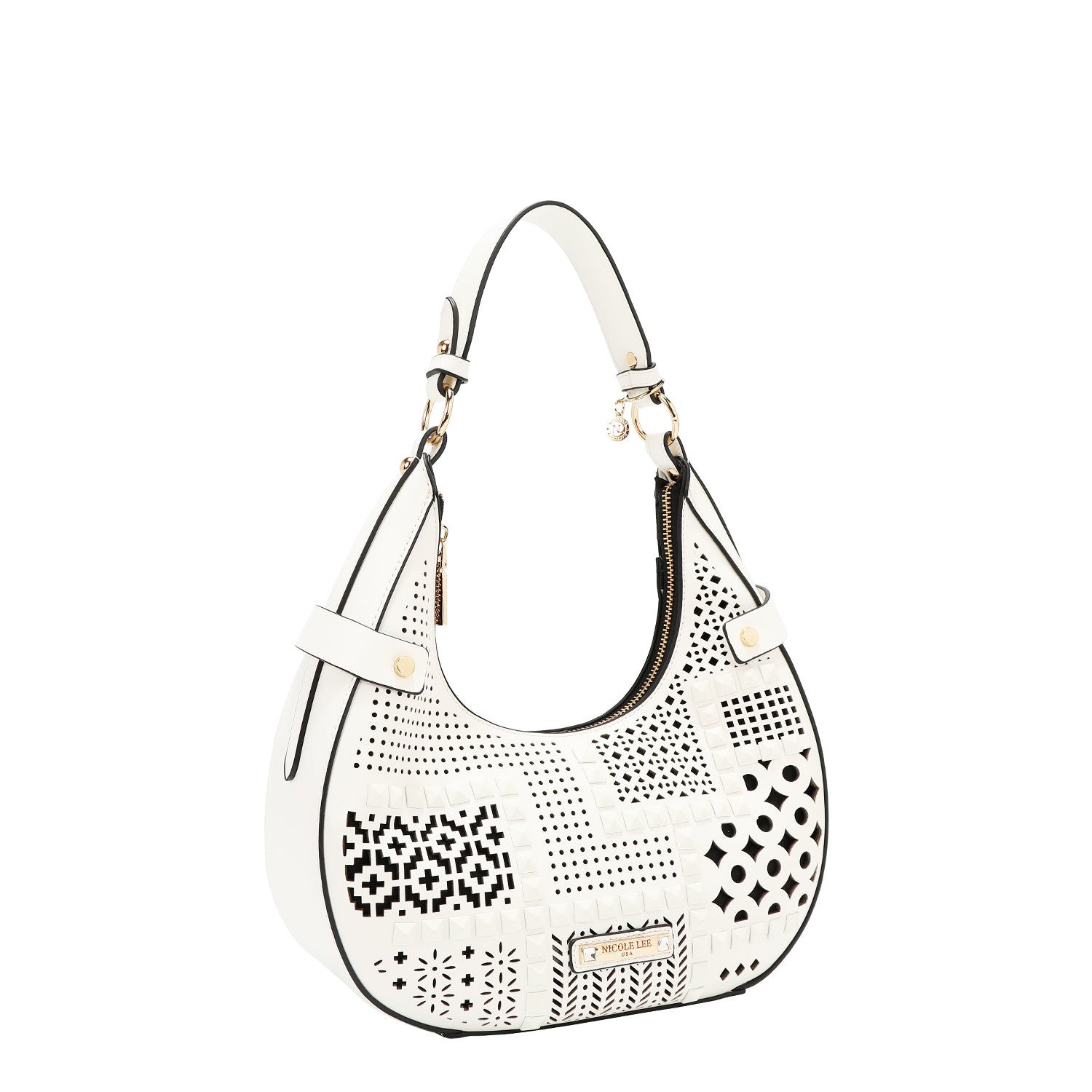 Shoulder bag with geometric cut (white)