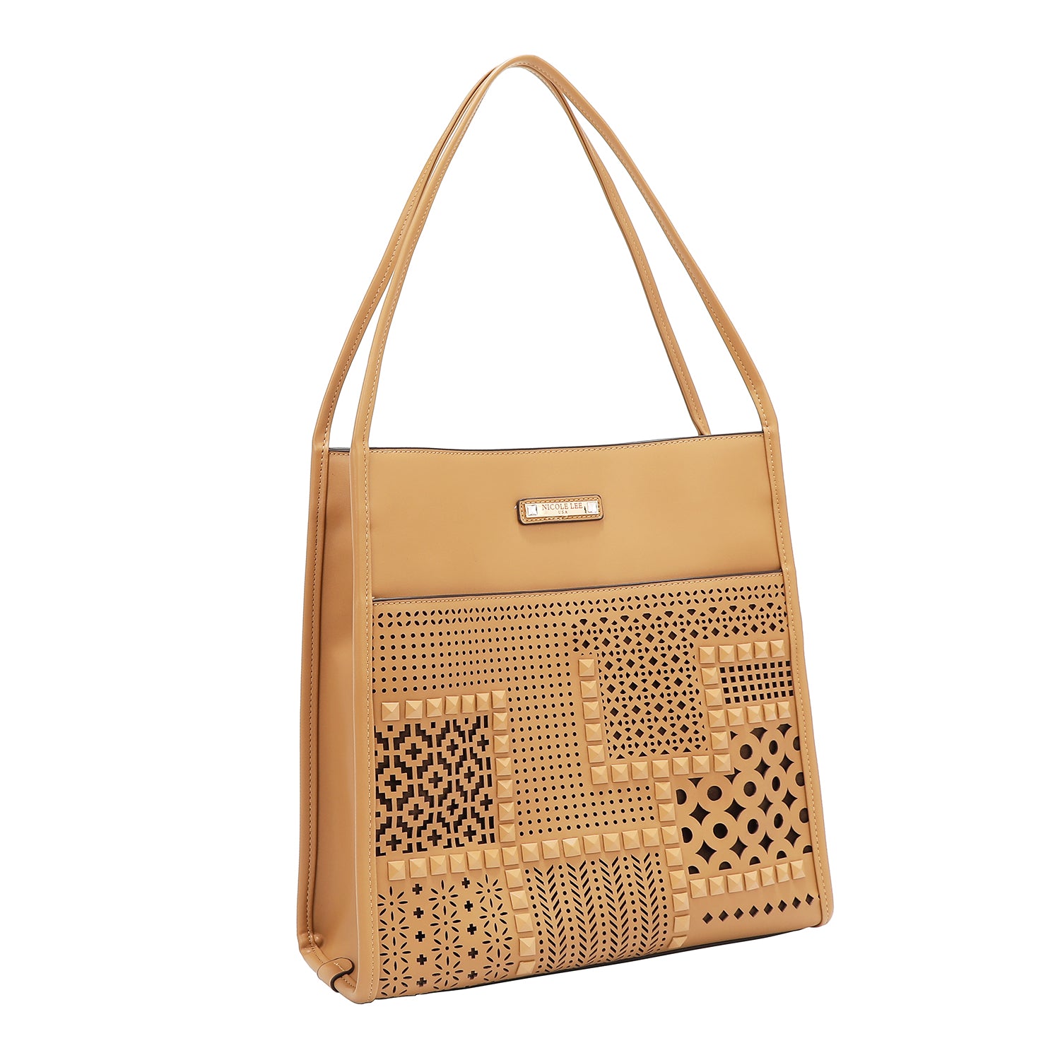 BOLSA DE DOS PIEZAS CON RECORTE GEOMÉTRICO (ARENA)