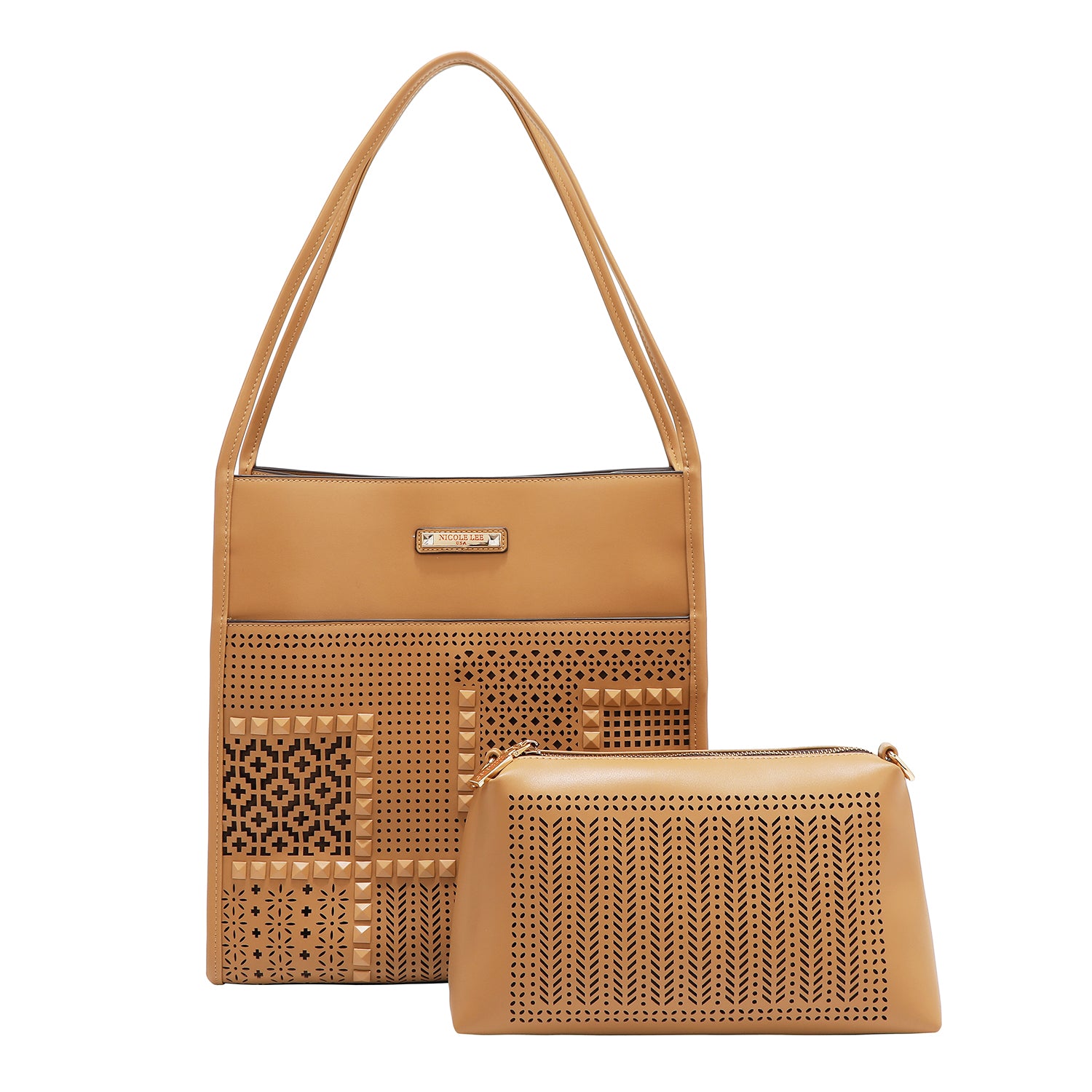 BOLSA DE DOS PIEZAS CON RECORTE GEOMÉTRICO (ARENA)