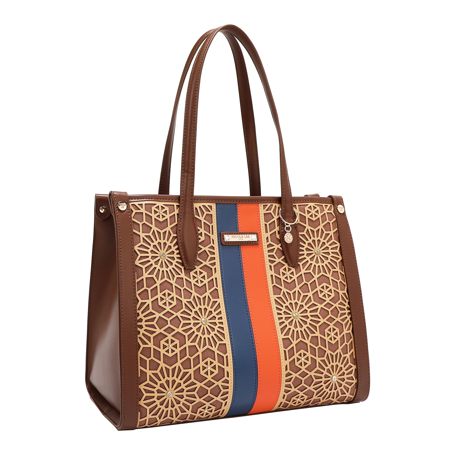 LASER CUT GEOMETRIC TOTE BAG (BROWN)