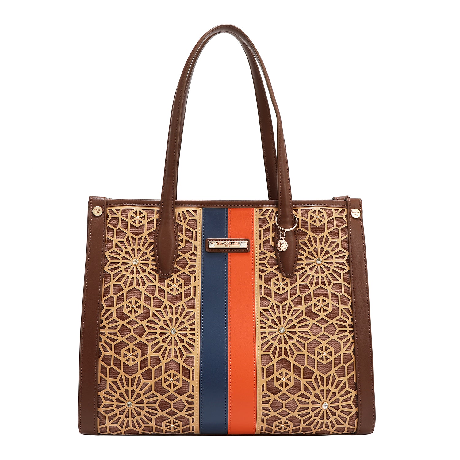 LASER CUT GEOMETRIC TOTE BAG (BROWN)