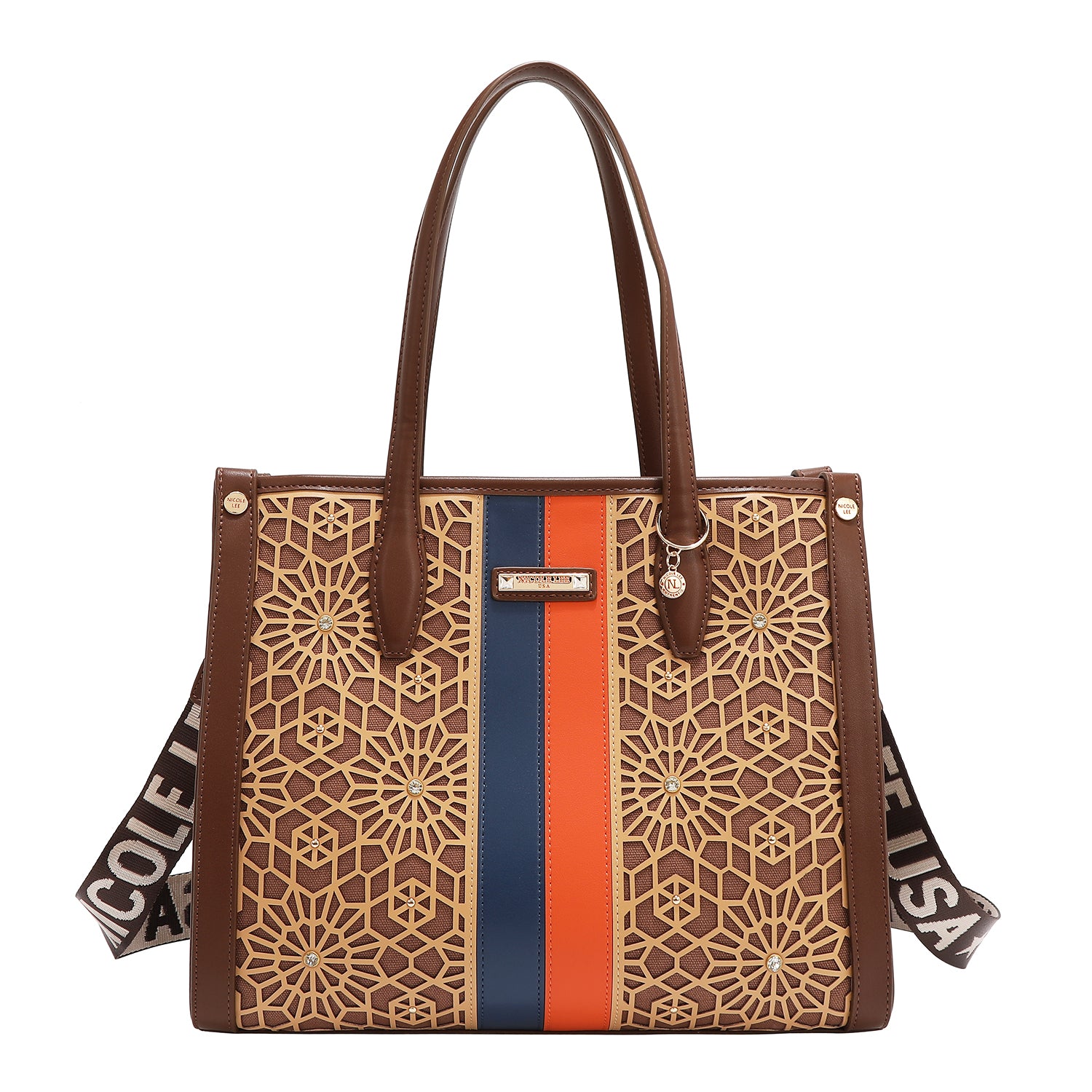 LASER CUT GEOMETRIC TOTE BAG (BROWN)