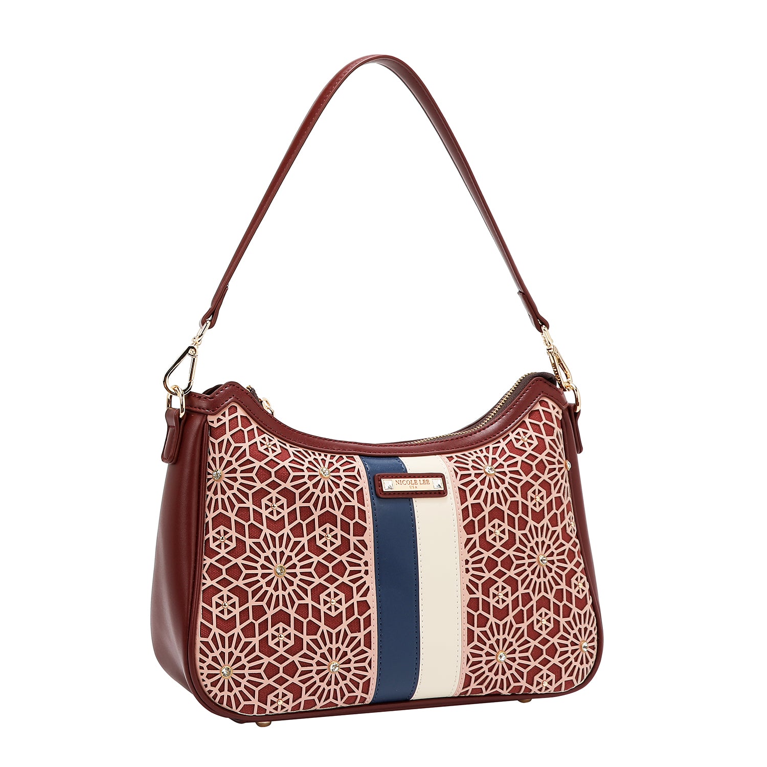 GEOMETRIC LASER CUT SHOULDER BAG (VINO)