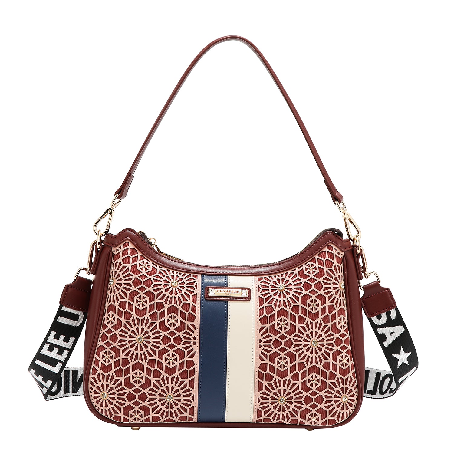 GEOMETRIC LASER CUT SHOULDER BAG (VINO)