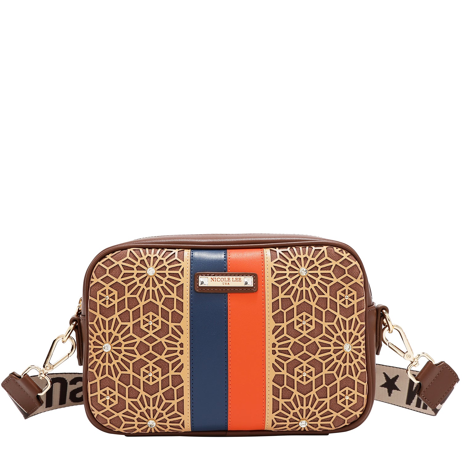 BOLSO BANDOLERA GEOMÉTRICO CORTADO A LÁSER (MARRON)