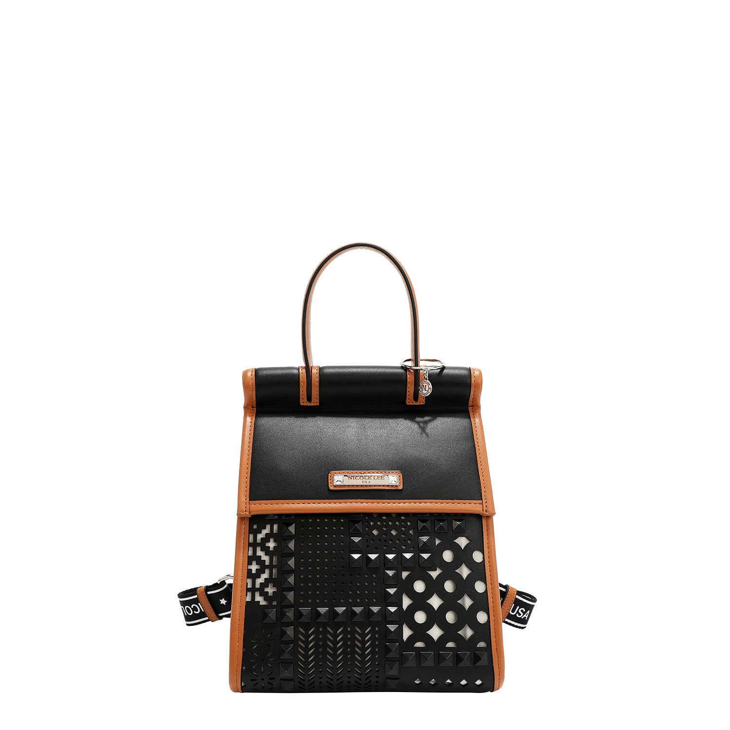 MOCHILA CONVERTIBLE CON RECORTE GEOMÉTRICO / BOLSO CON ASA SUPERIOR (NEGRO)