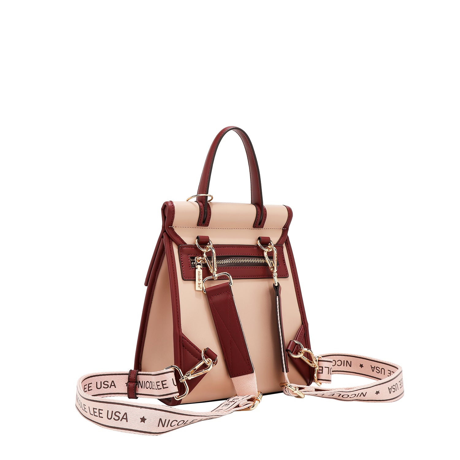 Convertible backpack with geometric cut/bag with upper handle (pink)