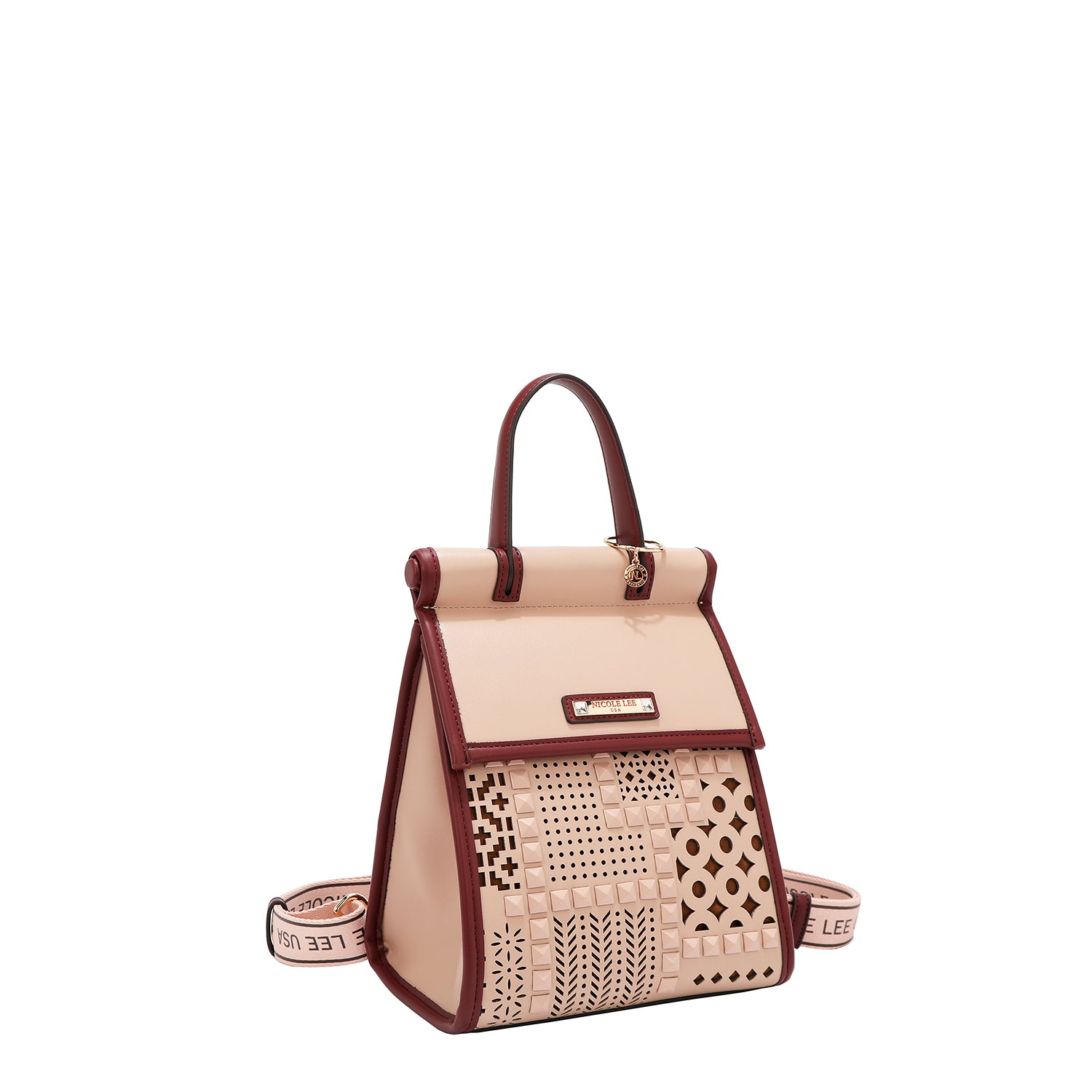 Convertible backpack with geometric cut/bag with upper handle (pink)