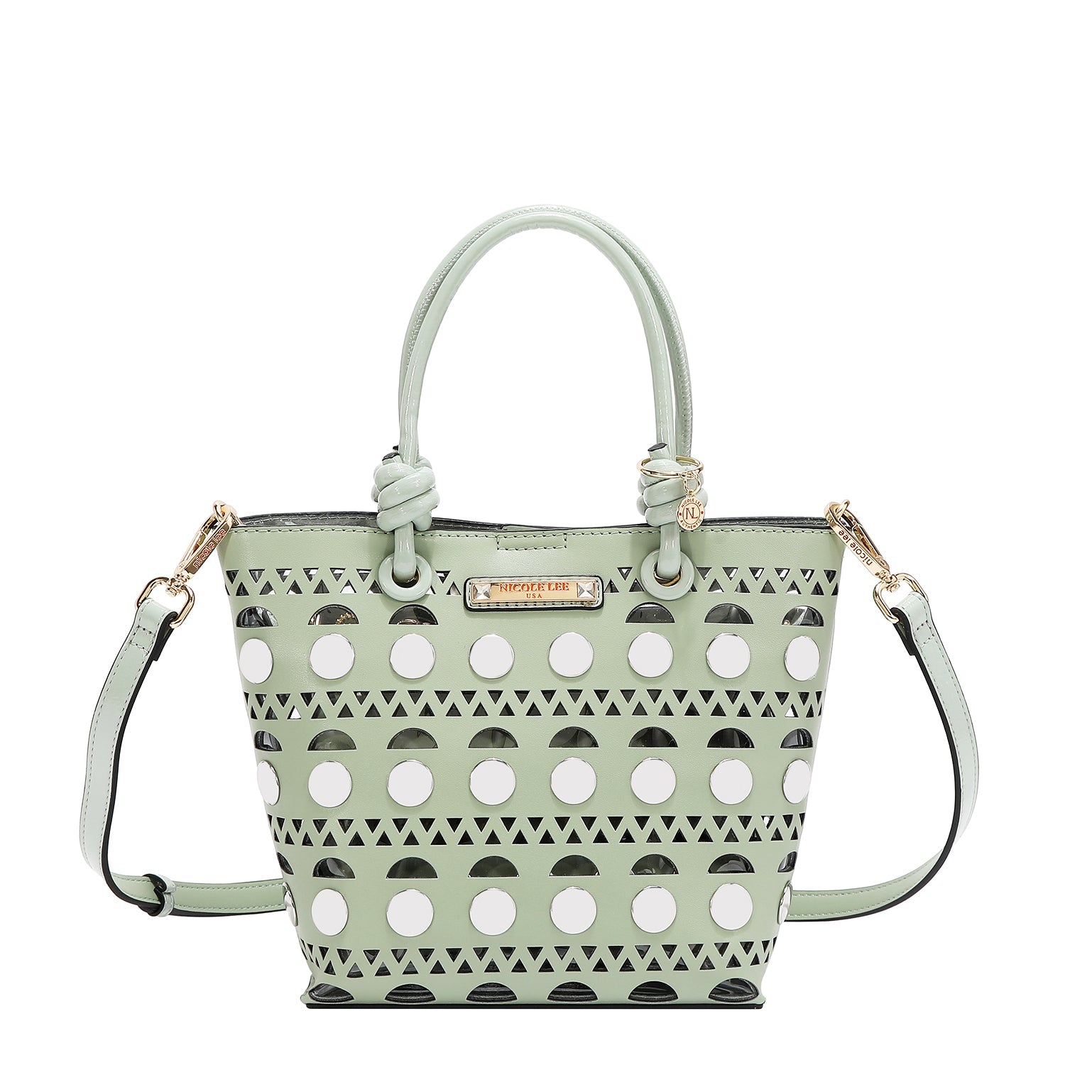 BOLSO DE CUBO DE 2 PIEZAS CON REMACHES PLATEADOS (VERDE)