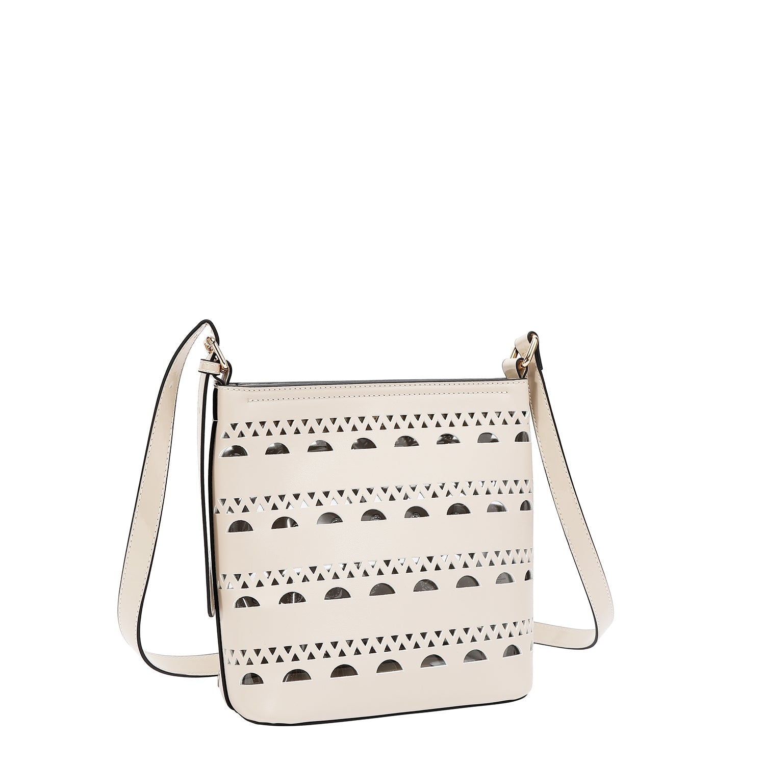 BOLSA TIRACOLO COM TACHAS PRATA (BEGE)