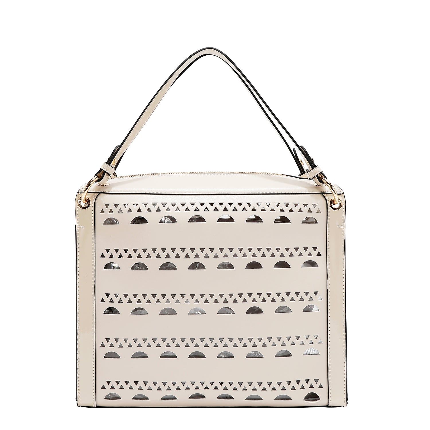 BOLSO DE MANO CON TACHUELAS PLATEADAS (BEIGE)
