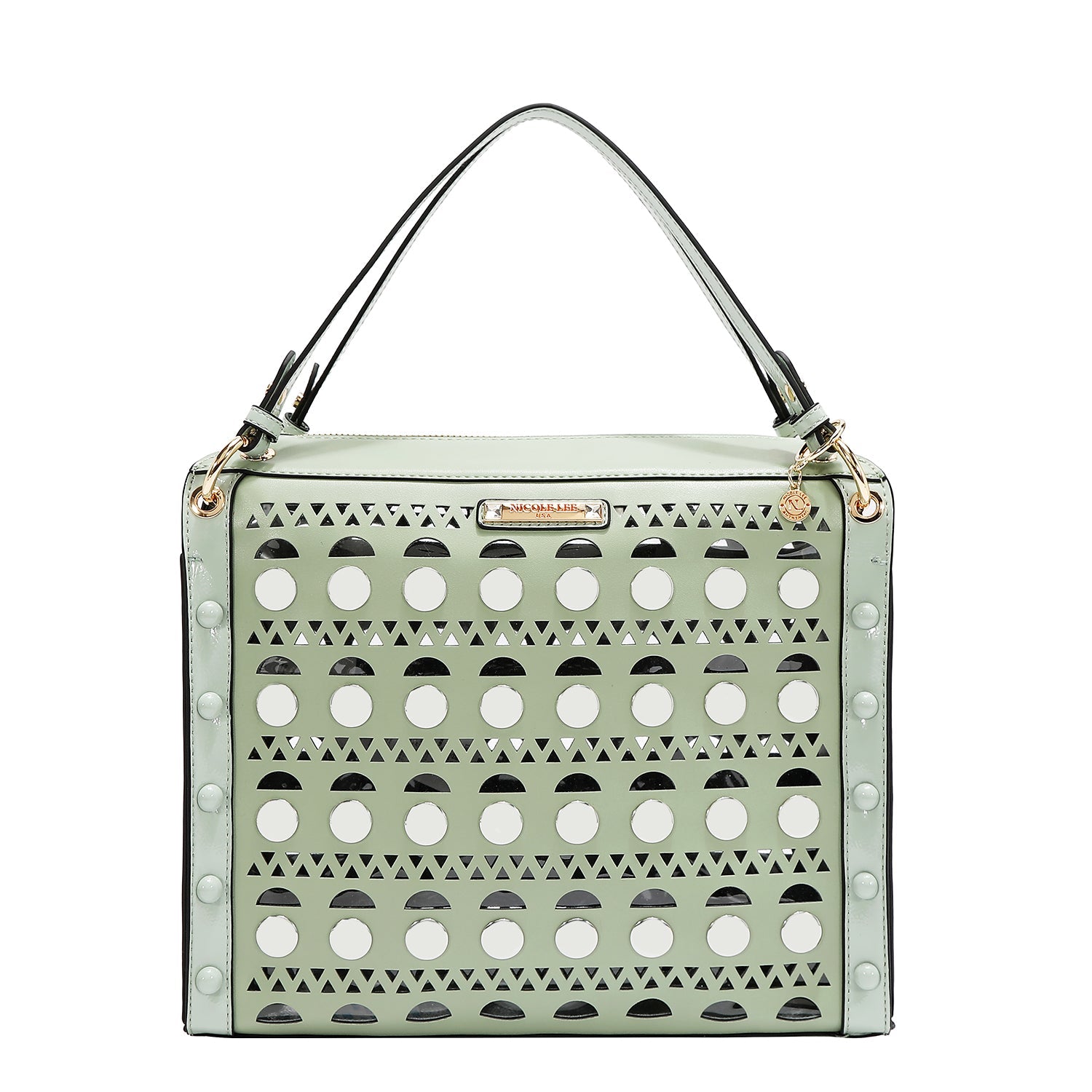 BOLSO DE MANO CON TACHUELAS PLATEADAS (VERDE)