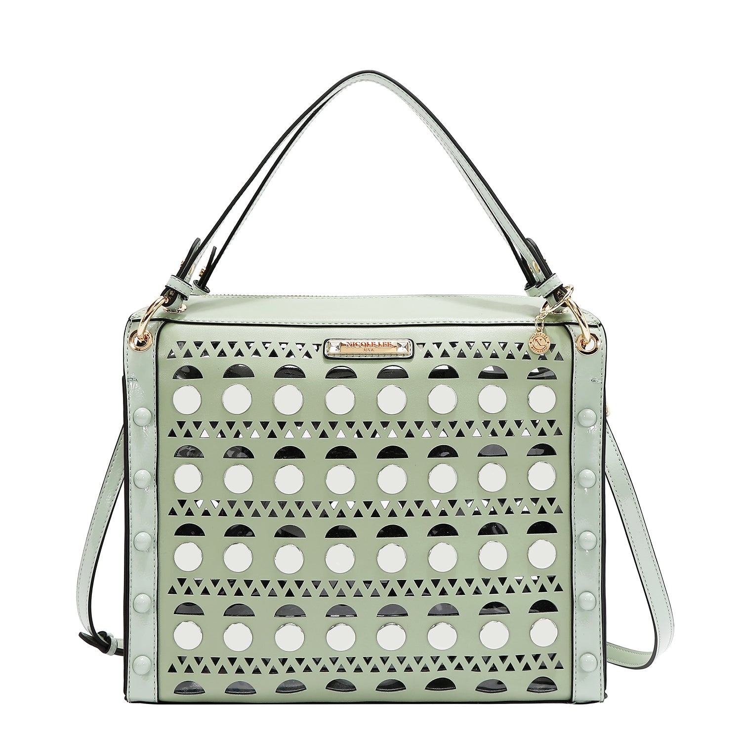 BOLSO DE MANO CON TACHUELAS PLATEADAS (VERDE)