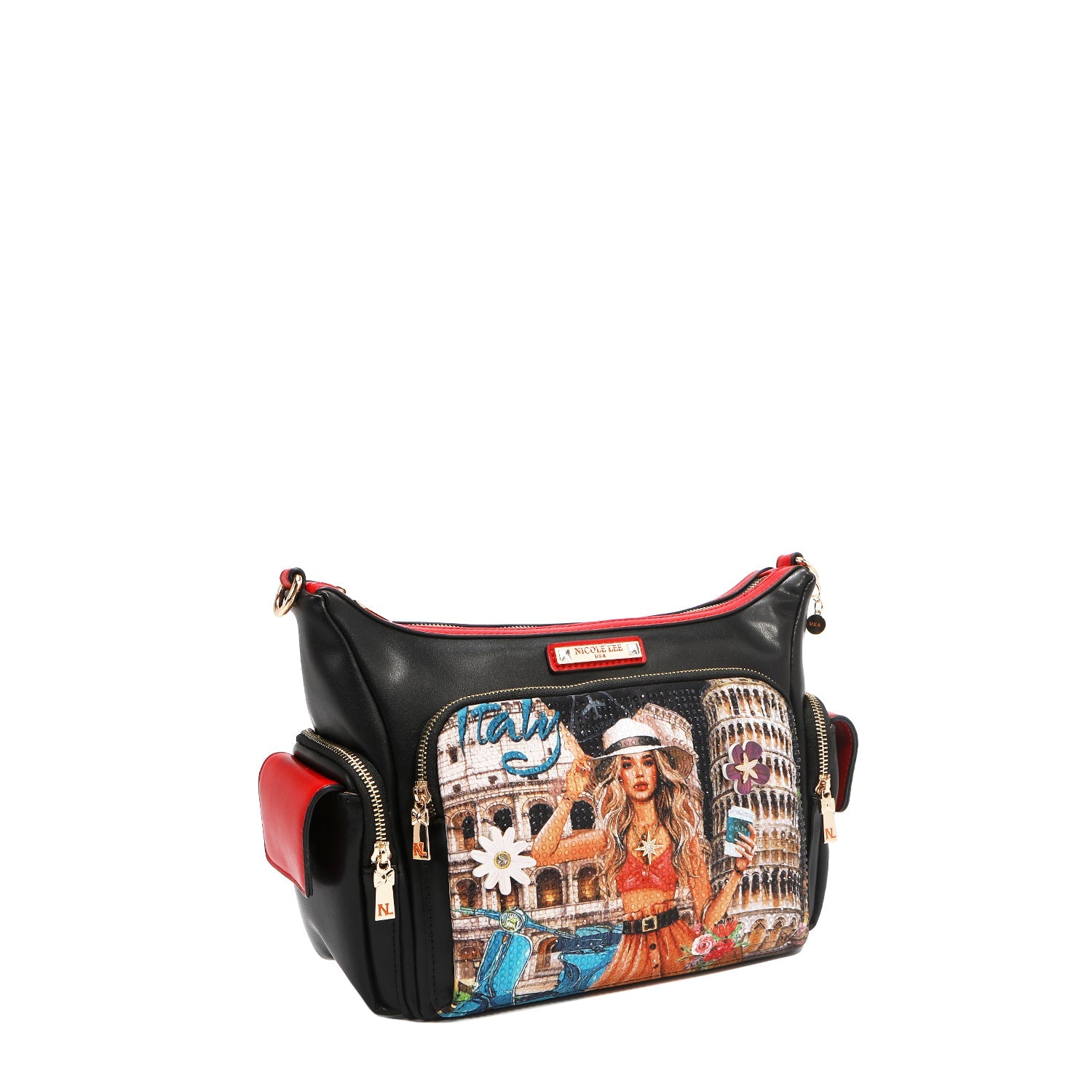 BOLSO DE HOMBRO MULTIBOLSILLOS (MARTHA TRAVELS ITALY)