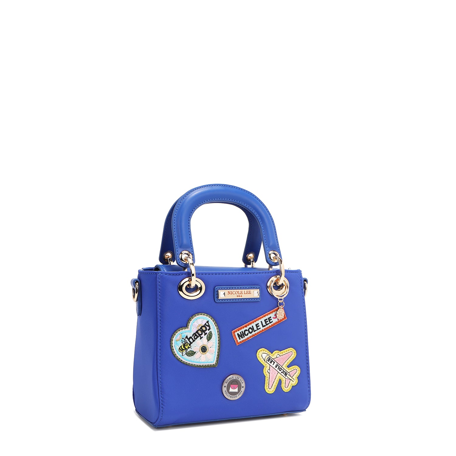BOLSO DE MANO CON PARCHES DE COLORES (AZUL)
