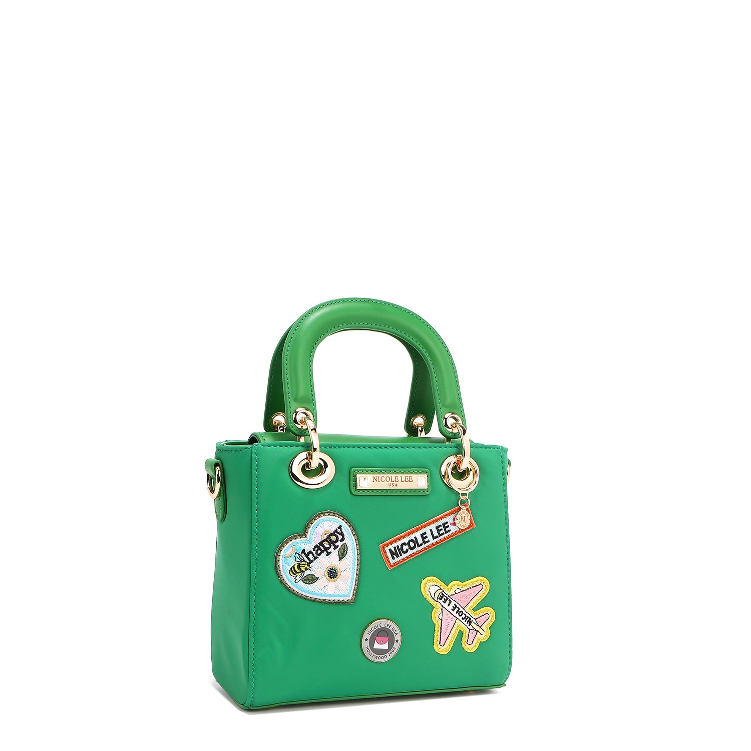 Hand bag with colored patches (green)