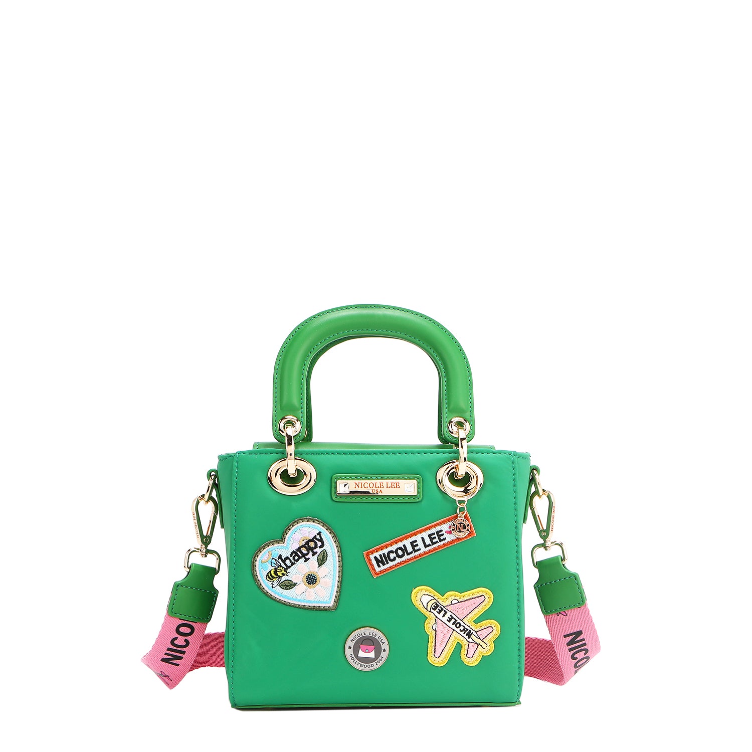 Hand bag with colored patches (green)