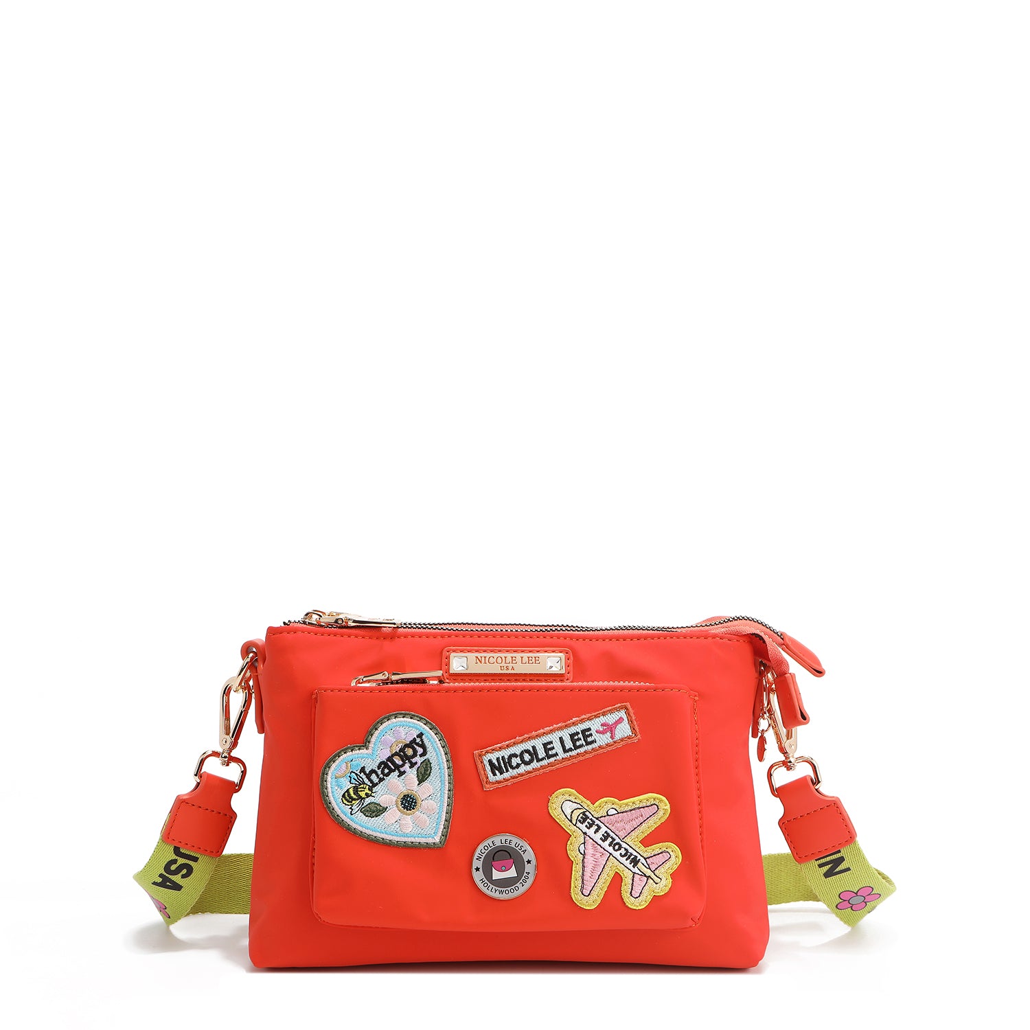 Color Patch Accordion Crossbody Embellished with Vegan Leather