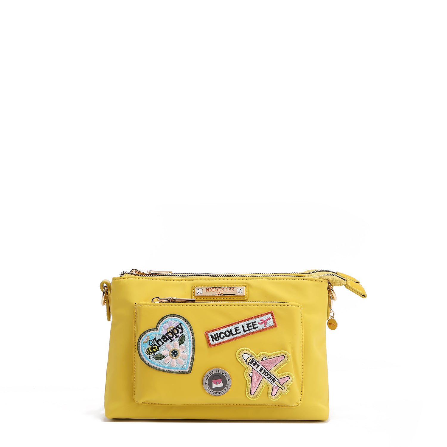 BOLSO CRUZADO ACORDEÓN CON PARCHES DE COLORES (AMARILLO)